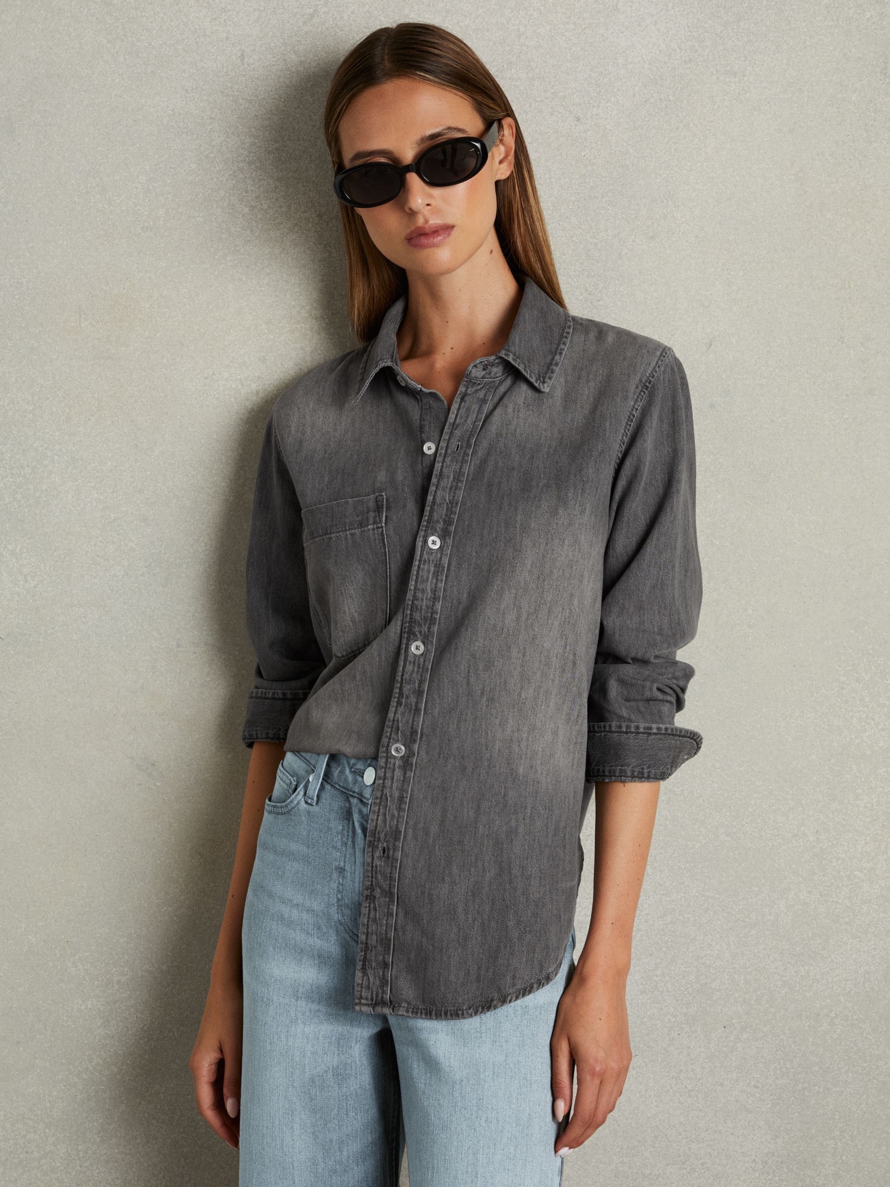 Relaxed Denim Shirt in Grey - Image 1 of 6