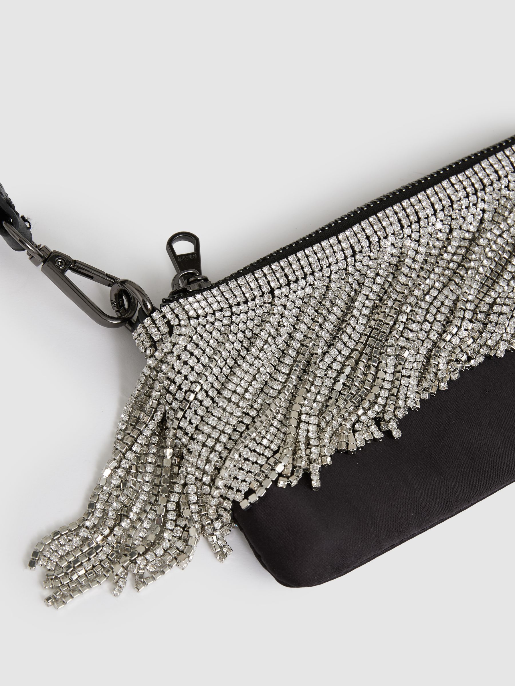 Satin Crystal Fringe Mini Shoulder Bag in Silver - Image 2 of 4