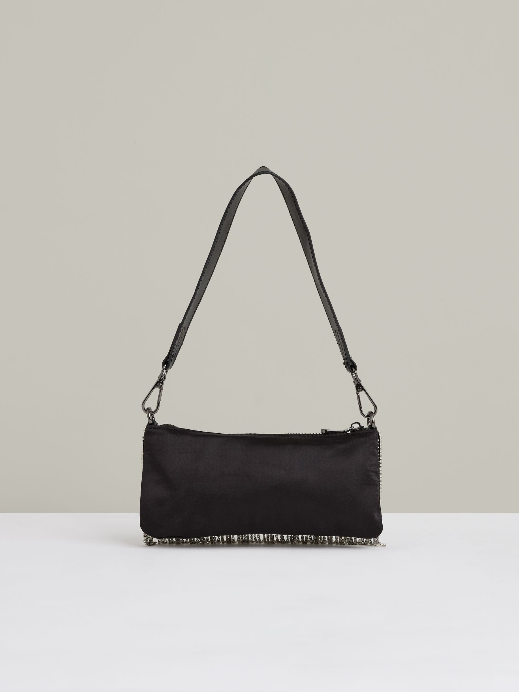 Satin Crystal Fringe Mini Shoulder Bag in Silver - Image 4 of 4