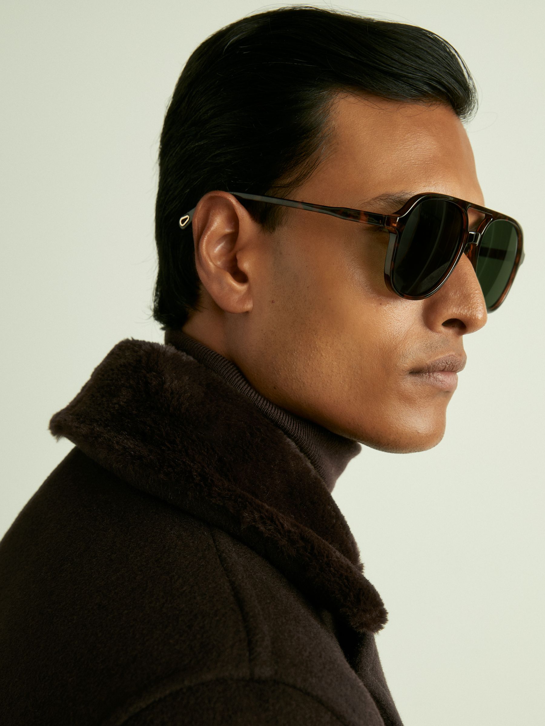 Wool-Blend Faux-Fur Collar Overcoat in Brown - Image 5 of 7