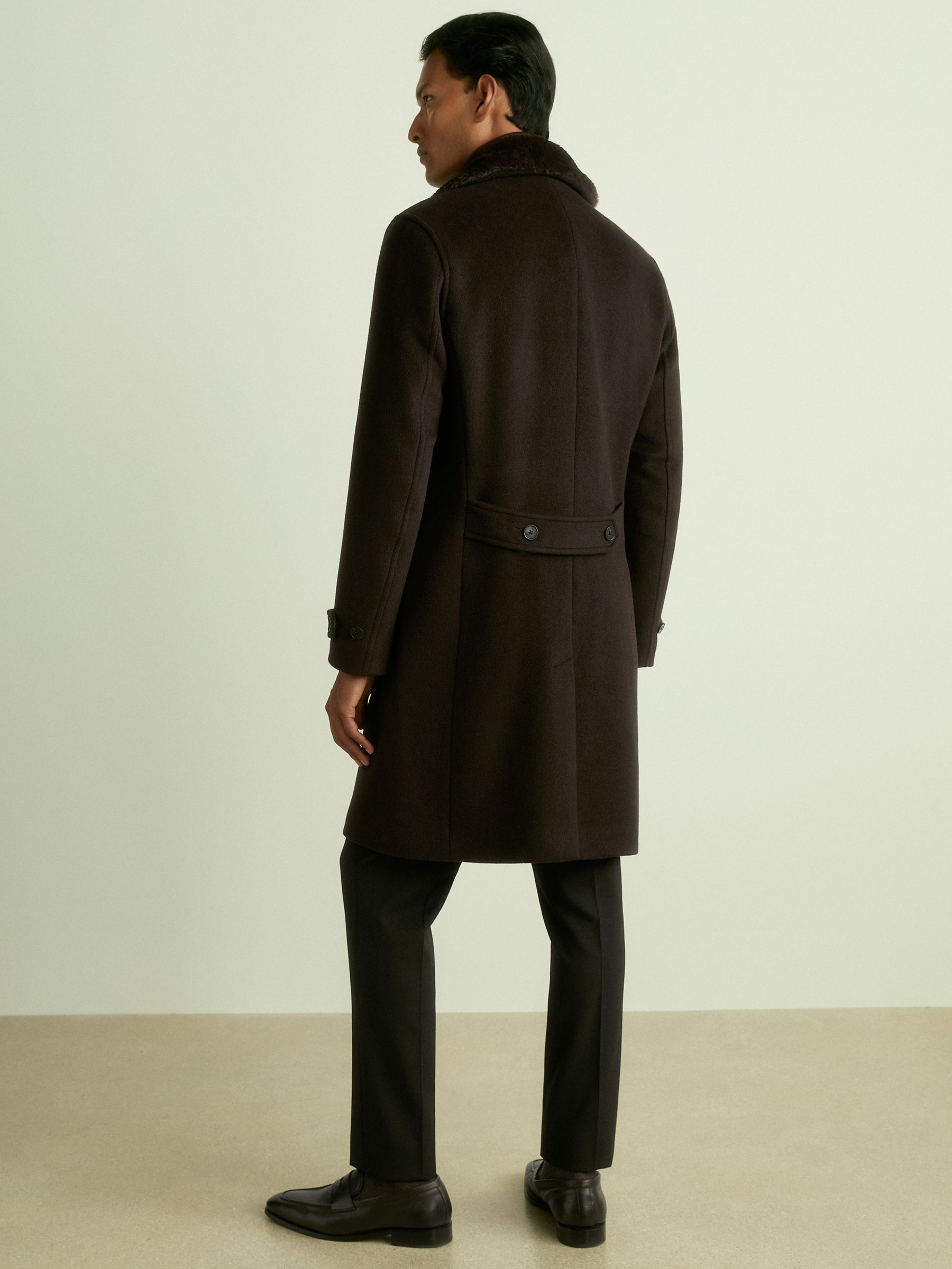 Wool-Blend Faux-Fur Collar Overcoat in Brown - Image 6 of 7