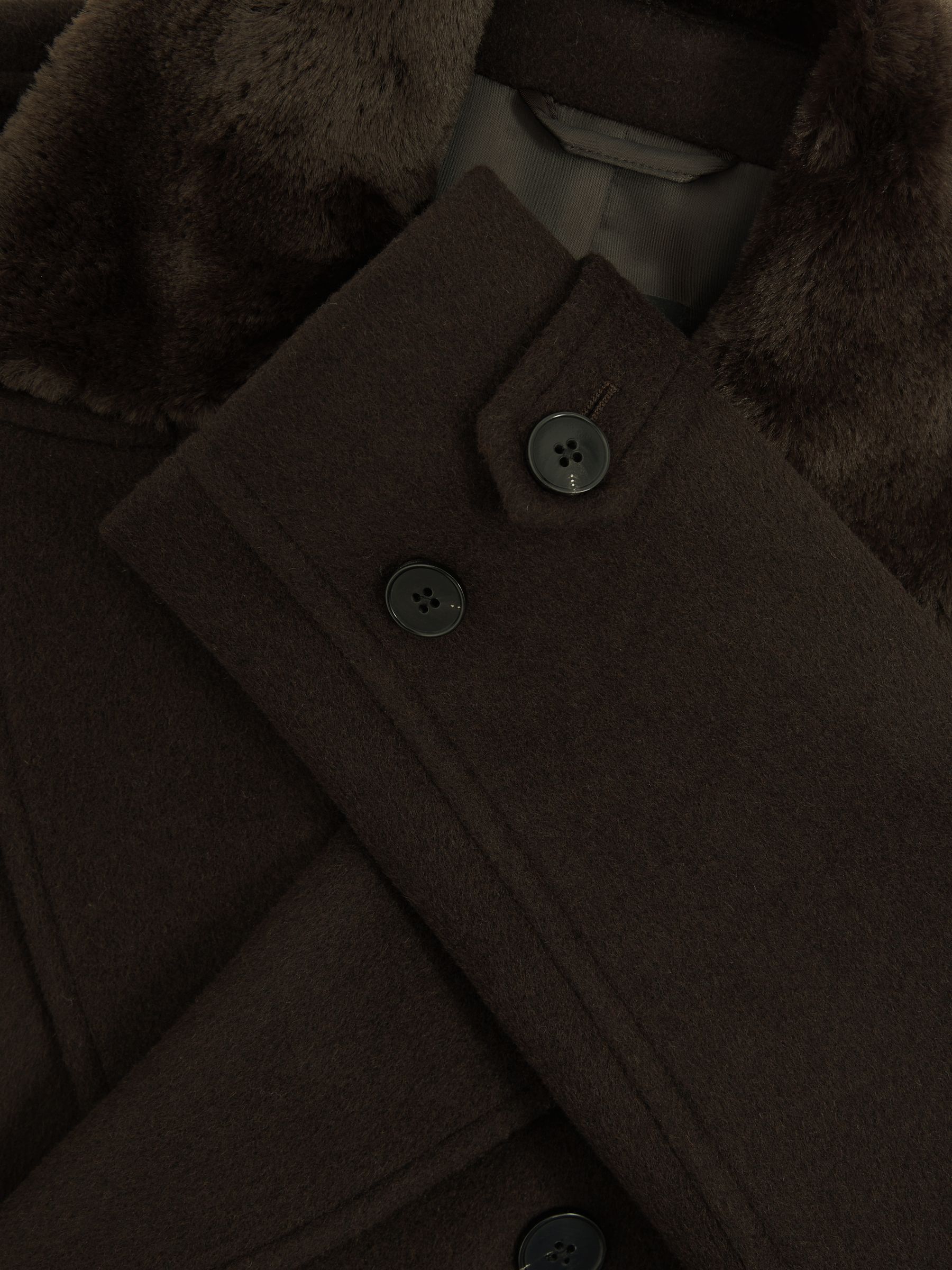 Wool-Blend Faux-Fur Collar Overcoat in Brown - Image 7 of 7