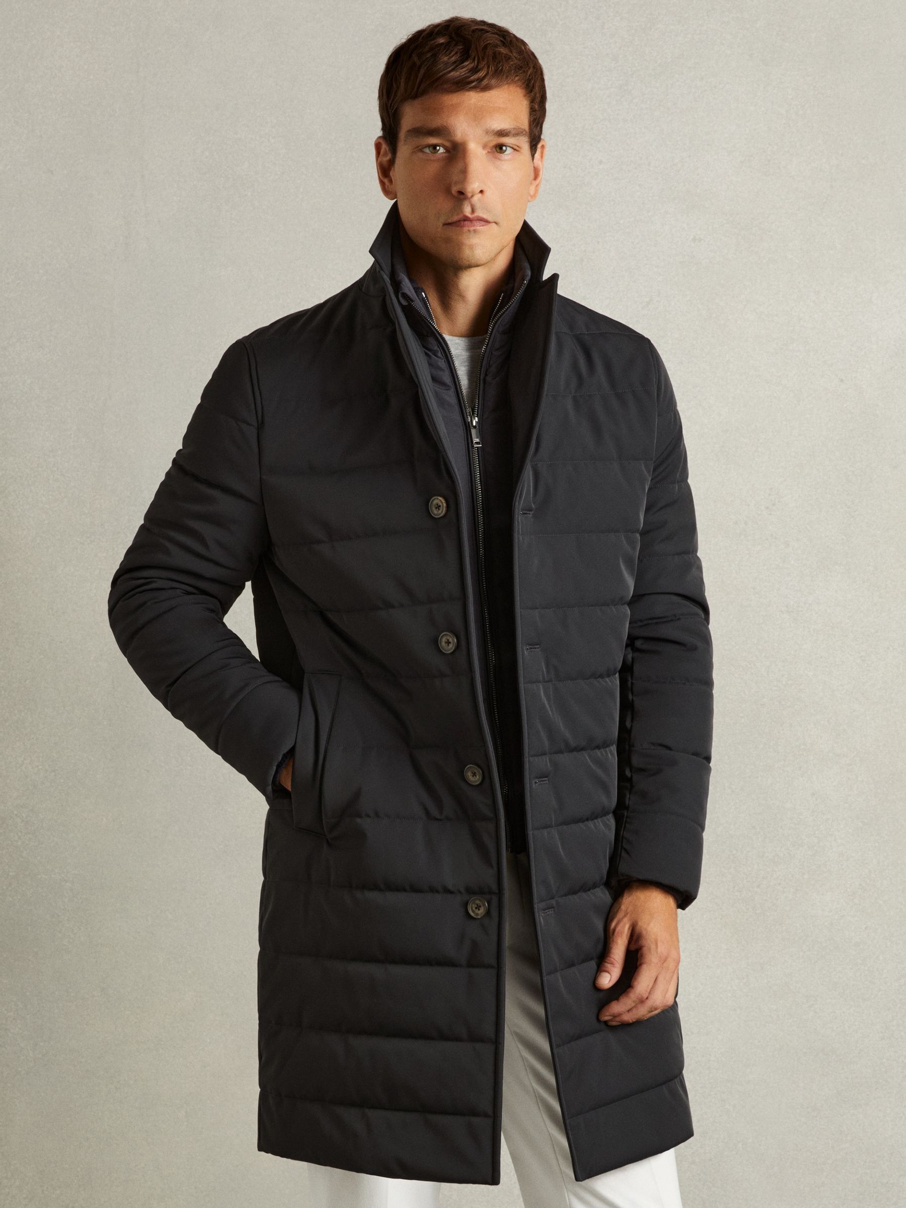 Longline Quilted-Shell Coat with Inner Gilet in Navy - Image 3 of 6