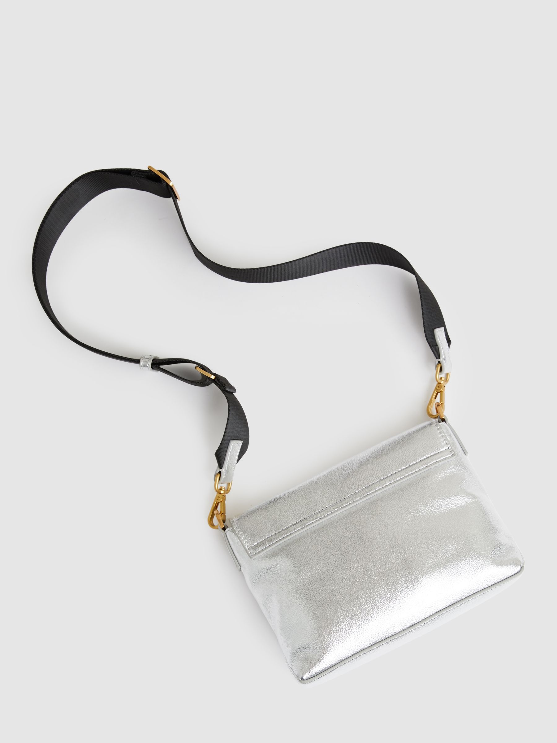Leather Flap Crossbody Bag in Silver - Image 3 of 4