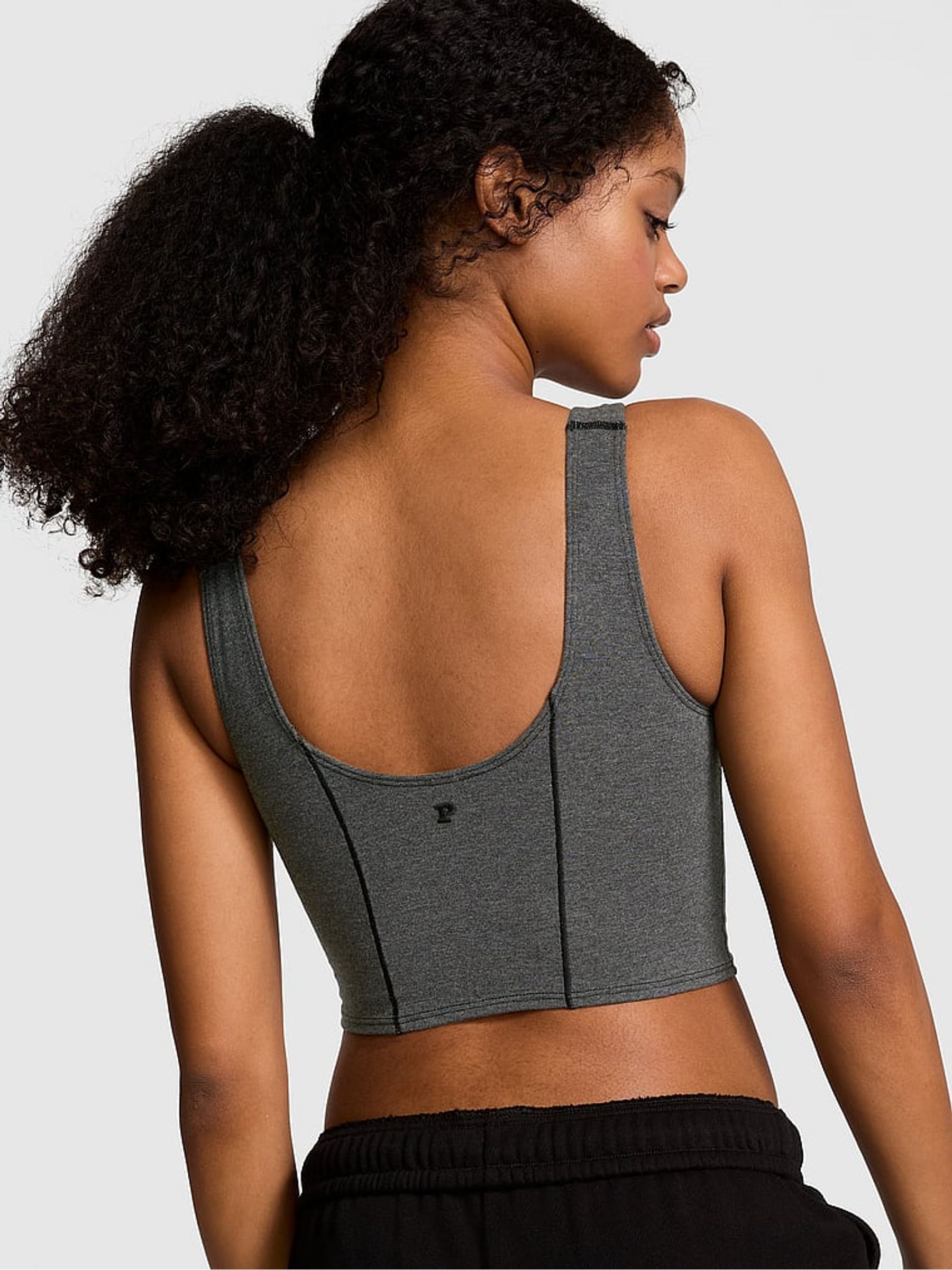 Charcoal Heather Grey Cotton Scoop Sports Bra Top - Image 2 of 4