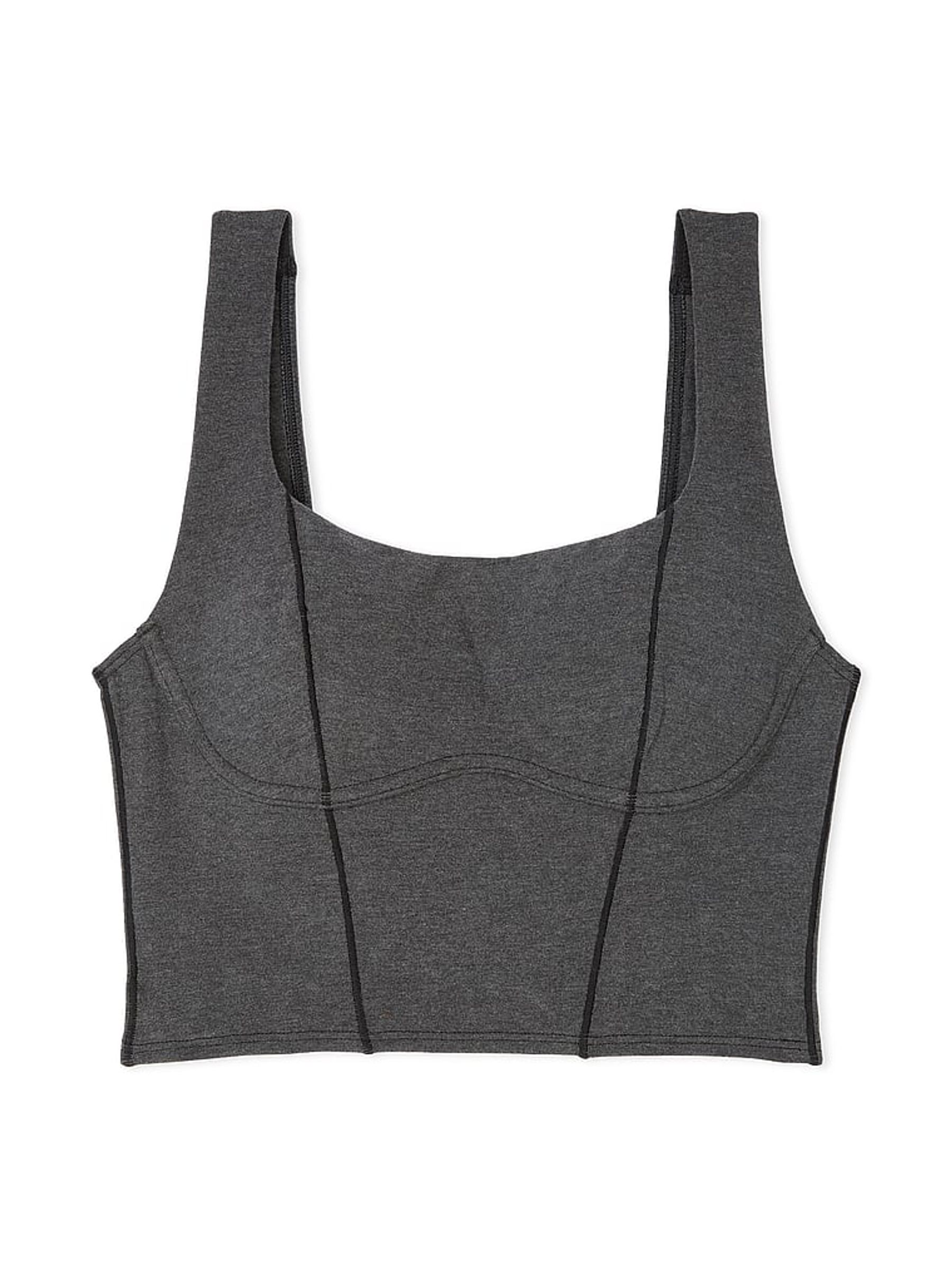 Charcoal Heather Grey Cotton Scoop Sports Bra Top - Image 3 of 4