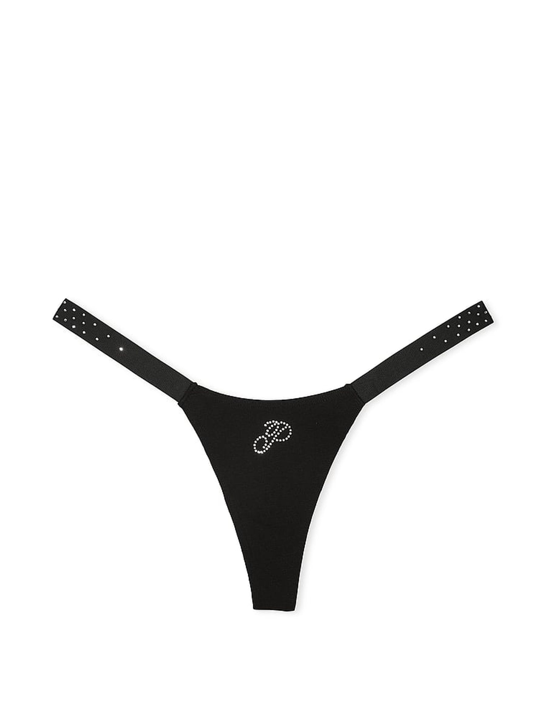 Black Diamante Cotton Logo Mini Scoop Thong - Image 3 of 3