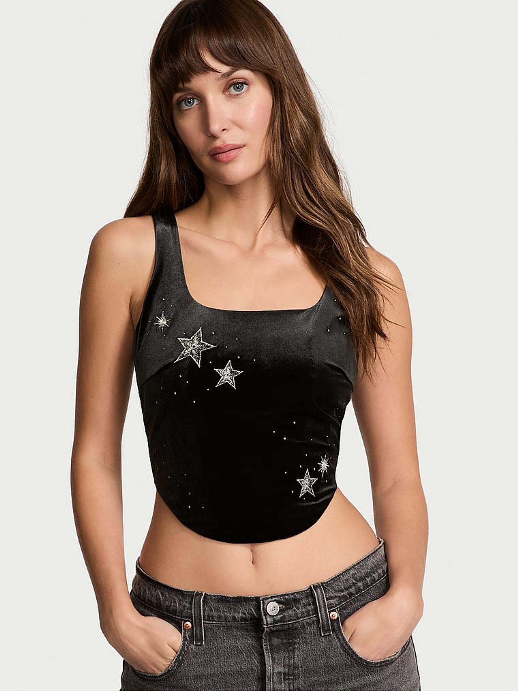 Black Velvet Star Shine Corset Bra Top | Victoria's Secret UK