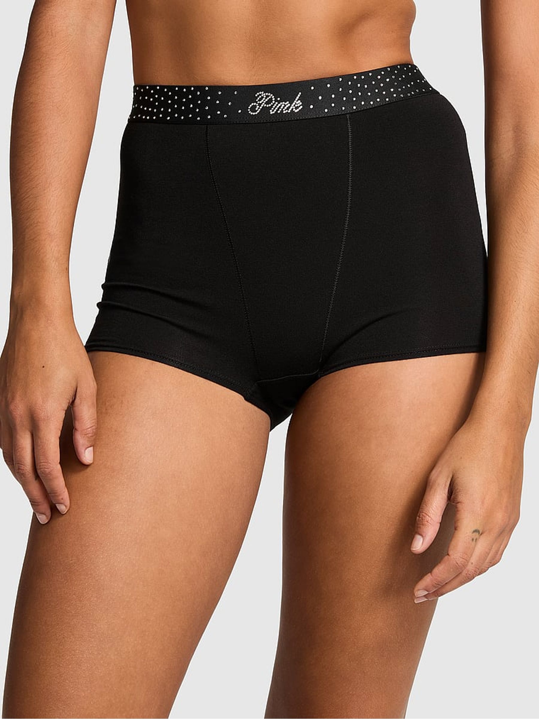 Black Diamante High Waist Cotton Logo Knickers - Image 1 of 3