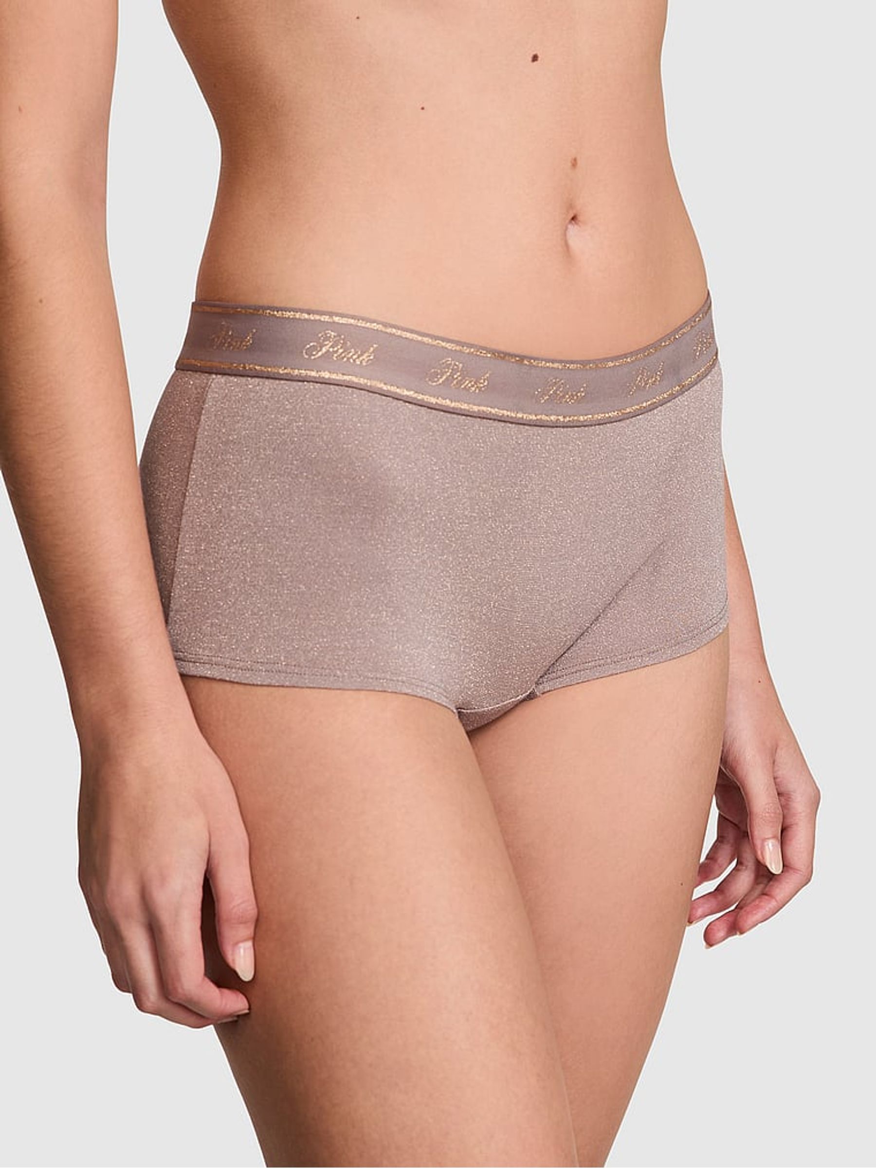 Iced Coffee Brown Short Cotton Logo Shimmer Knickers - Image 1 of 3