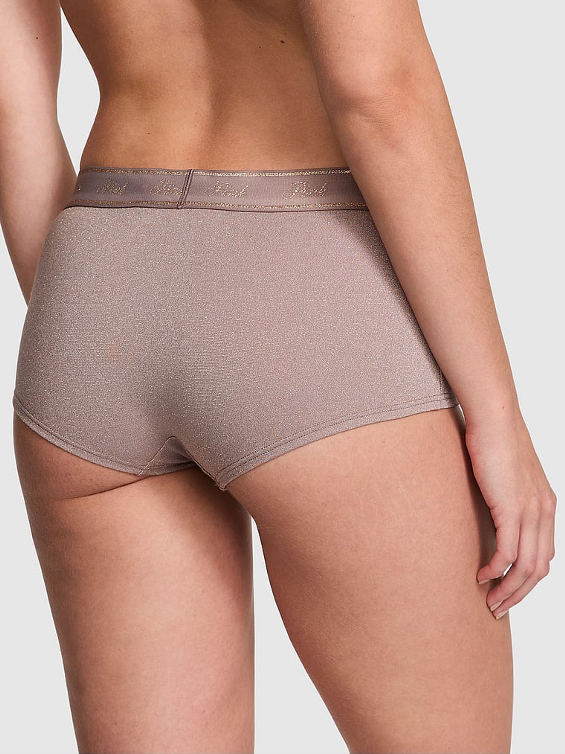 Iced Coffee Brown Short Cotton Logo Shimmer Knickers - Image 2 of 3