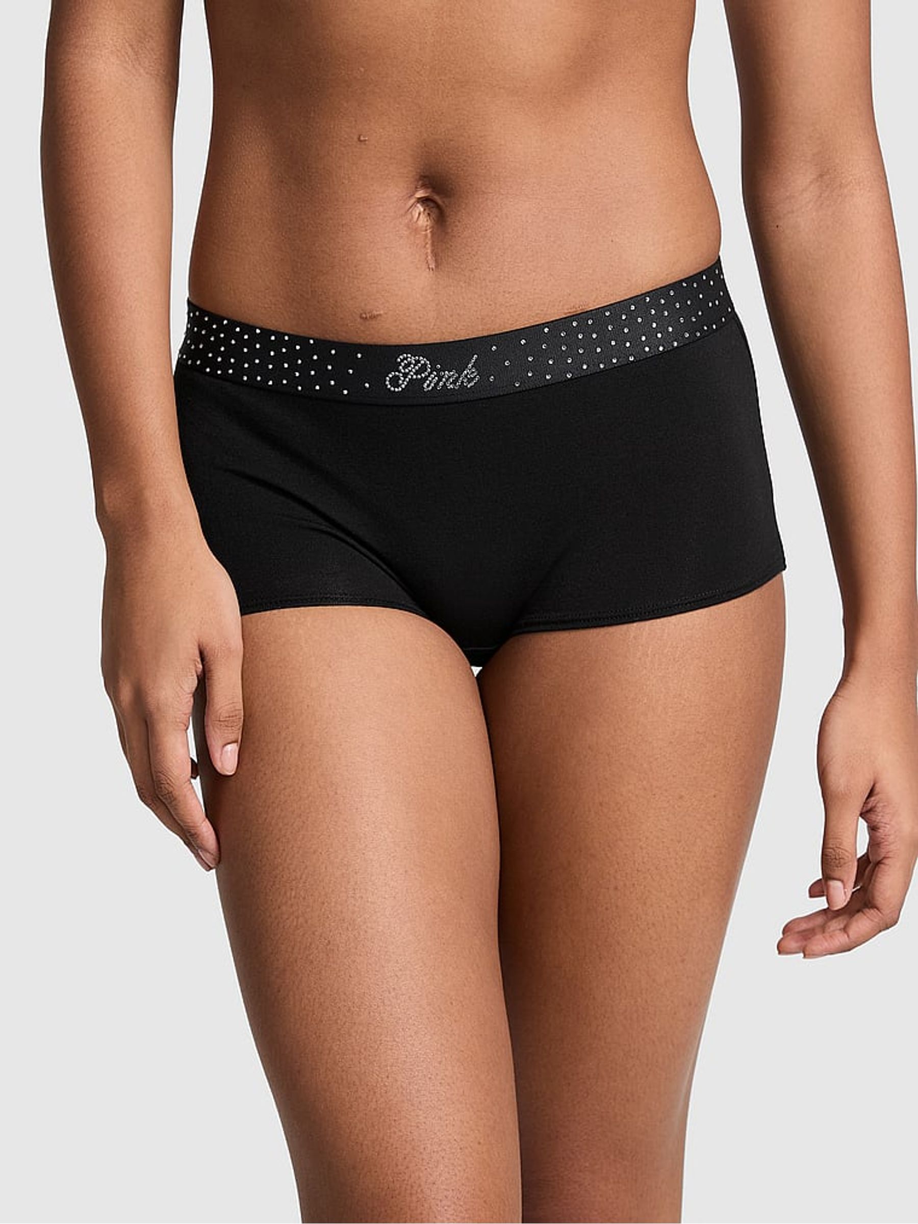Black Diamante Short Cotton Logo Knickers - Image 1 of 3