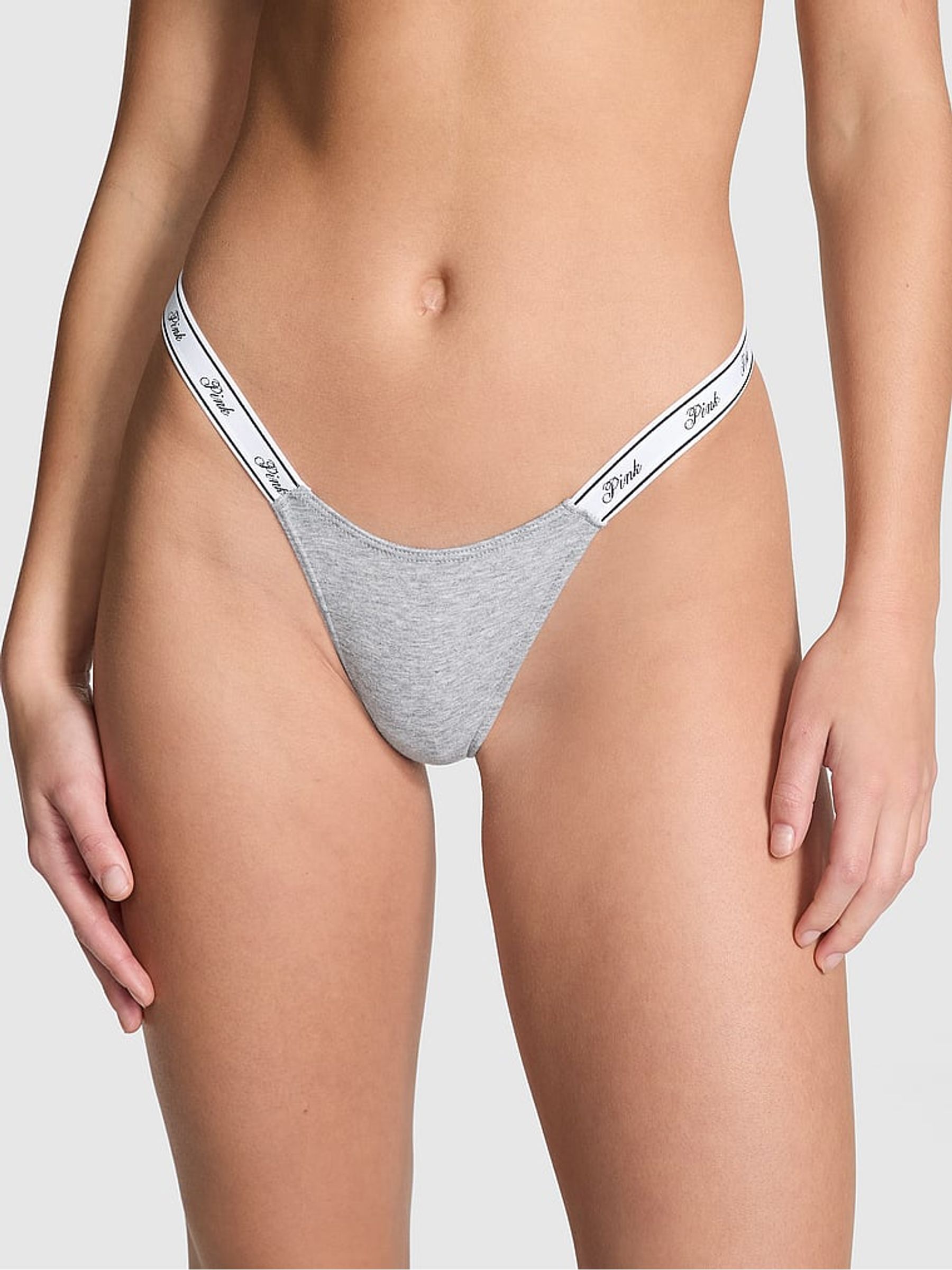 Medium Heather Grey Cotton Logo Mini Scoop Thong - Image 1 of 3