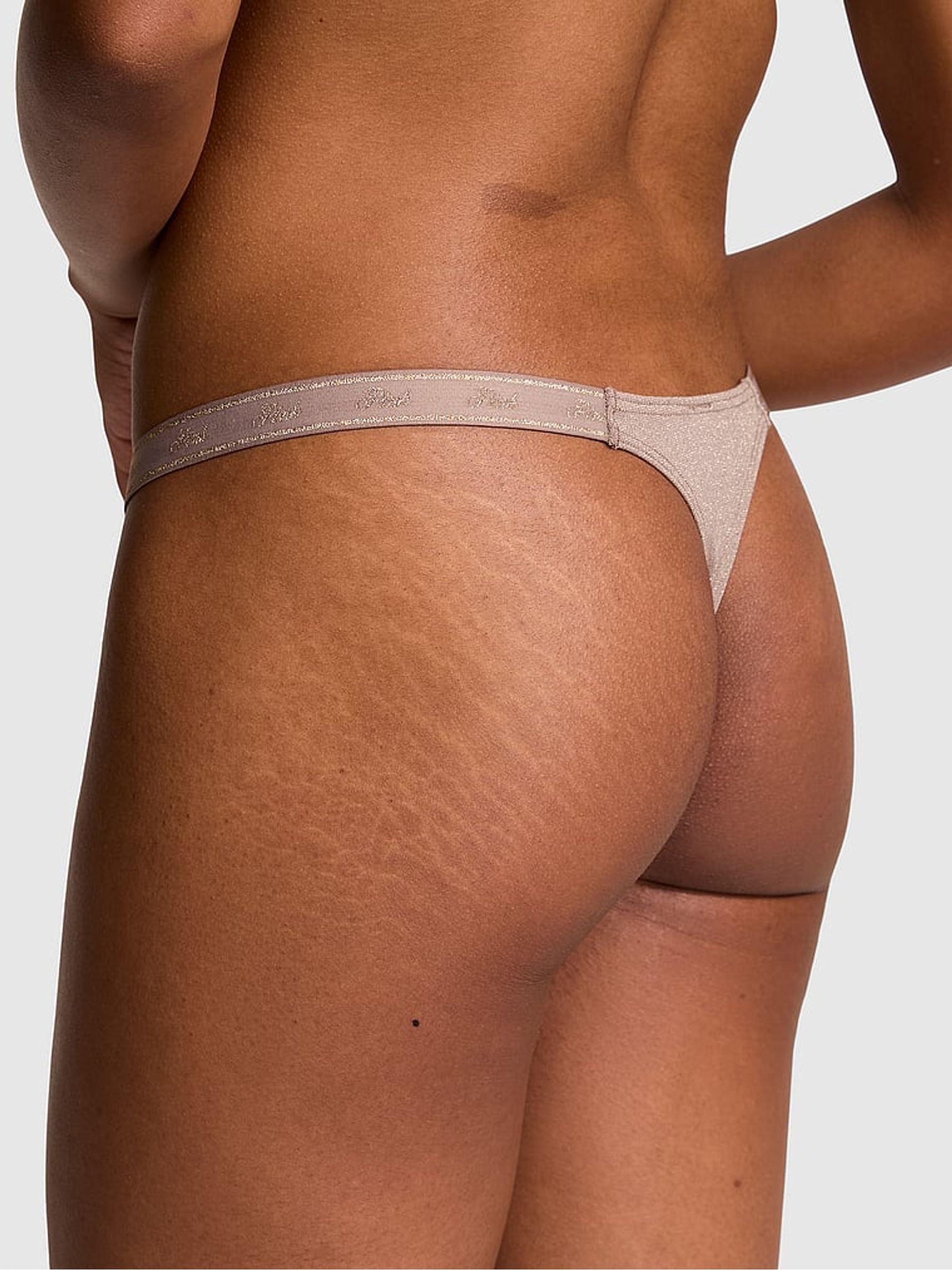 Iced Coffee Brown Mini Scoop Thong Cotton Logo Shimmer Knickers - Image 2 of 4