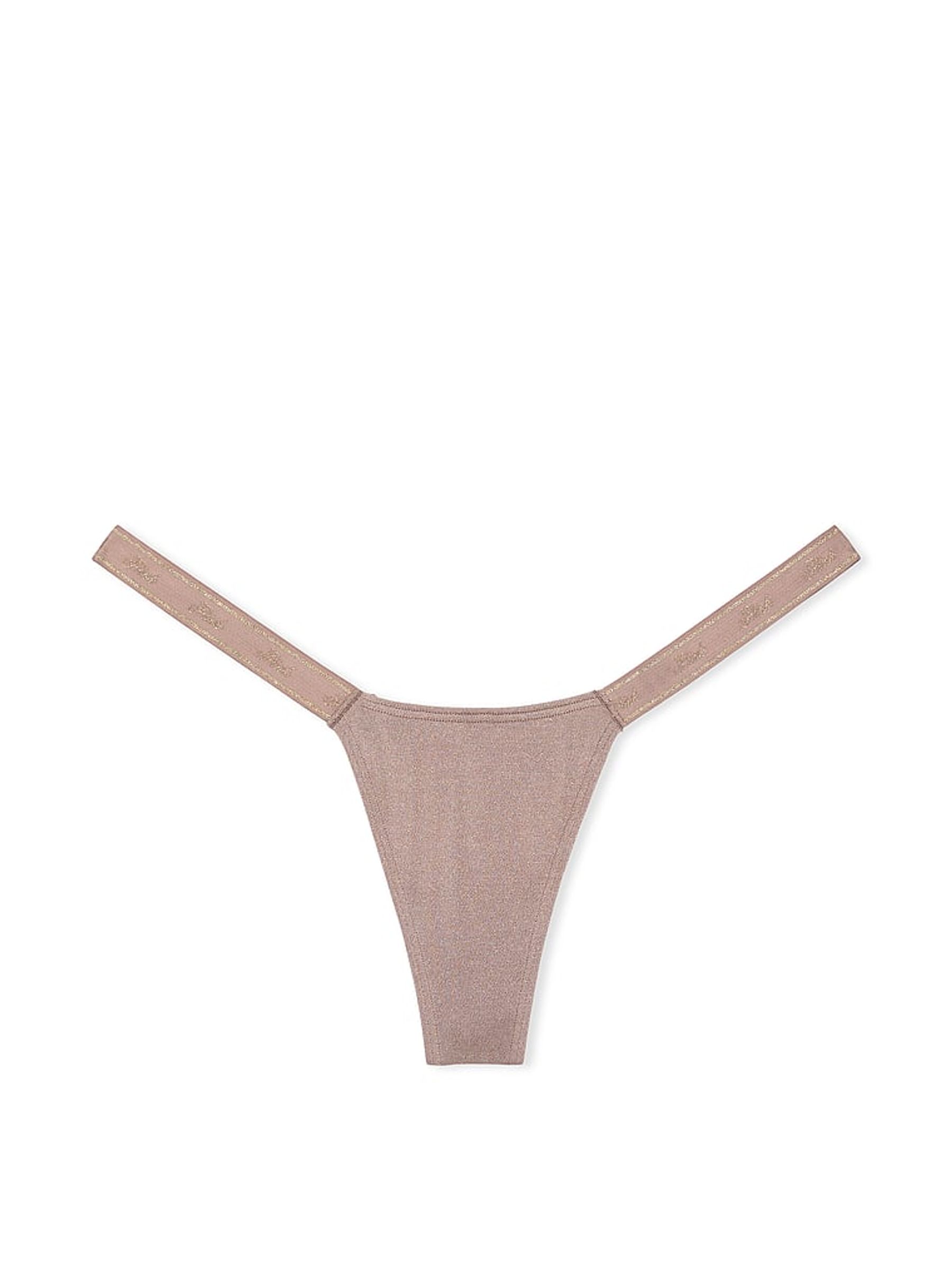 Iced Coffee Brown Mini Scoop Thong Cotton Logo Shimmer Knickers - Image 3 of 4