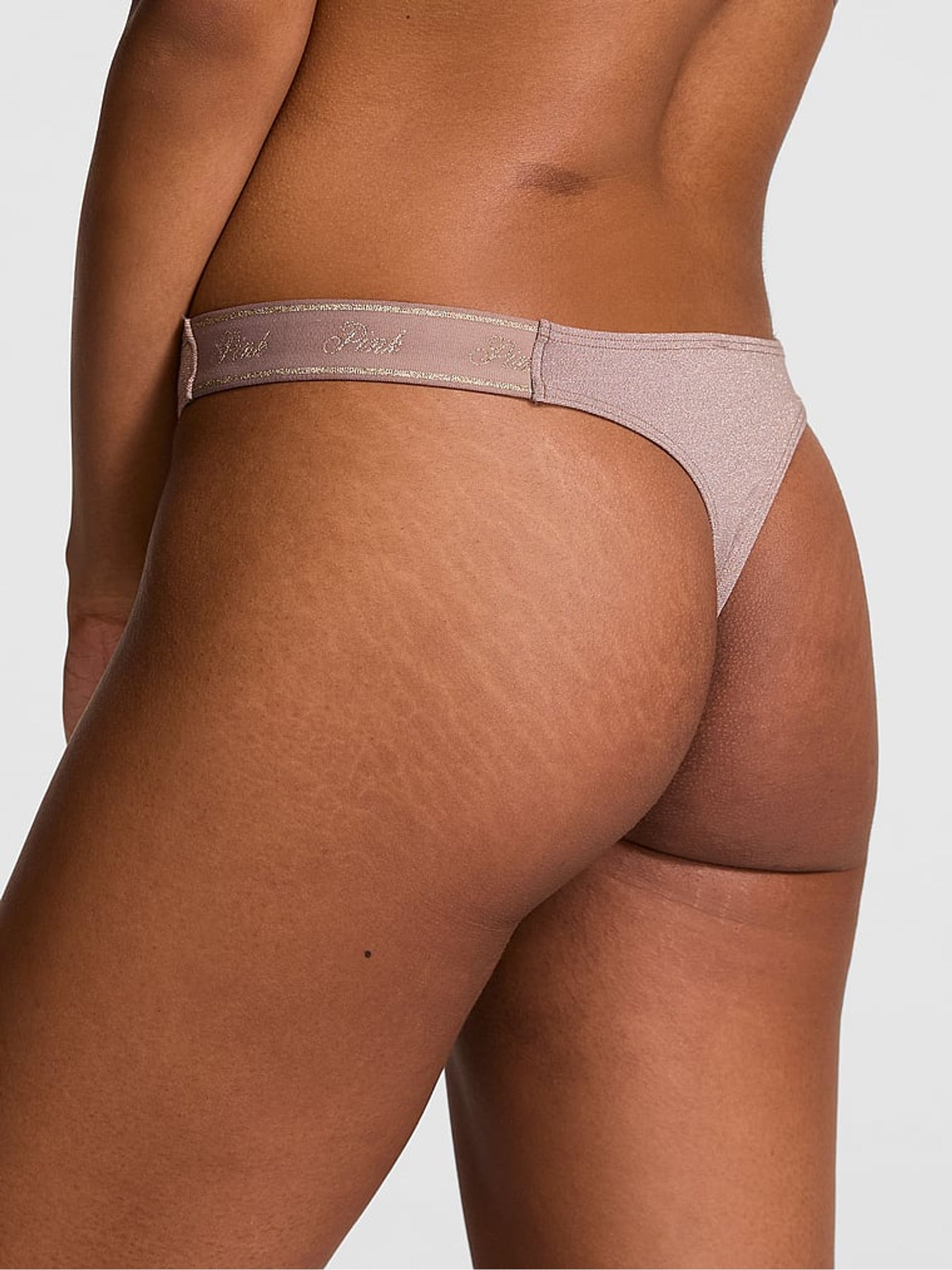 Iced Coffee Brown Thong Cotton Logo Shimmer Knickers - Image 2 of 4