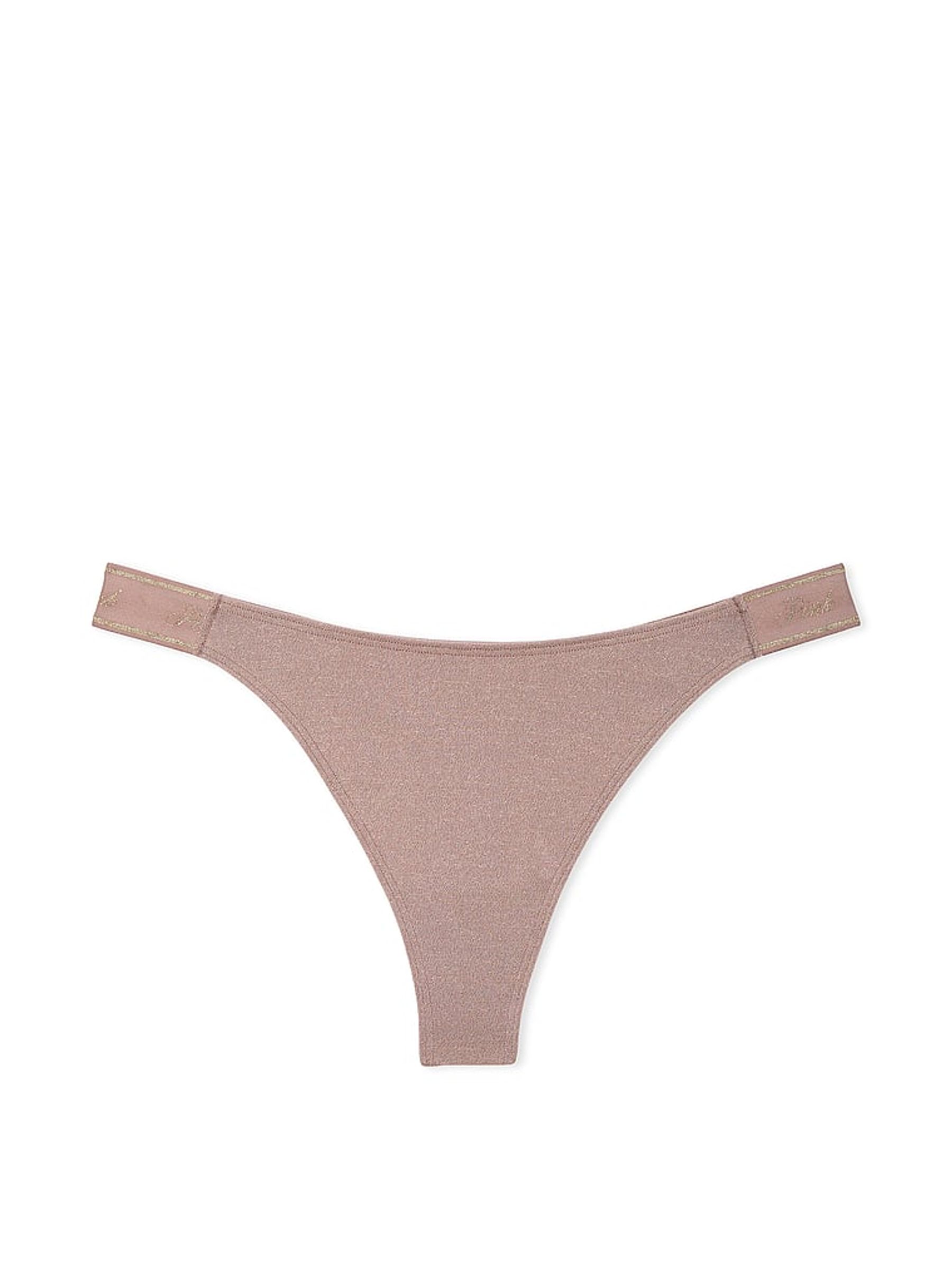 Iced Coffee Brown Thong Cotton Logo Shimmer Knickers - Image 3 of 4