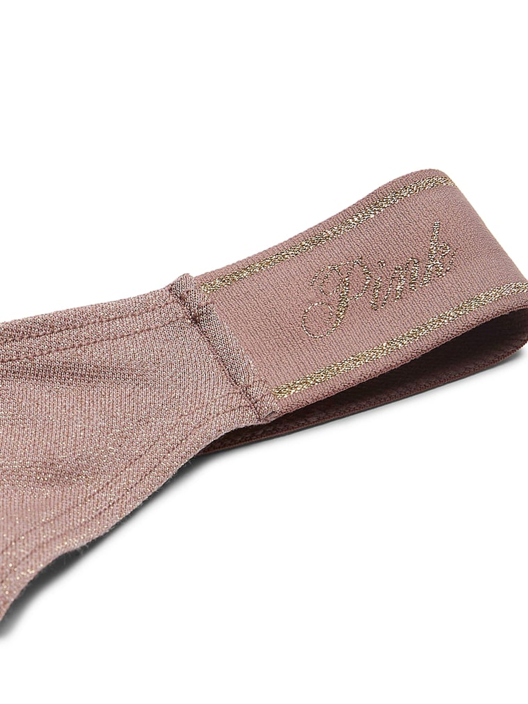 Iced Coffee Brown Thong Cotton Logo Shimmer Knickers - Image 4 of 4