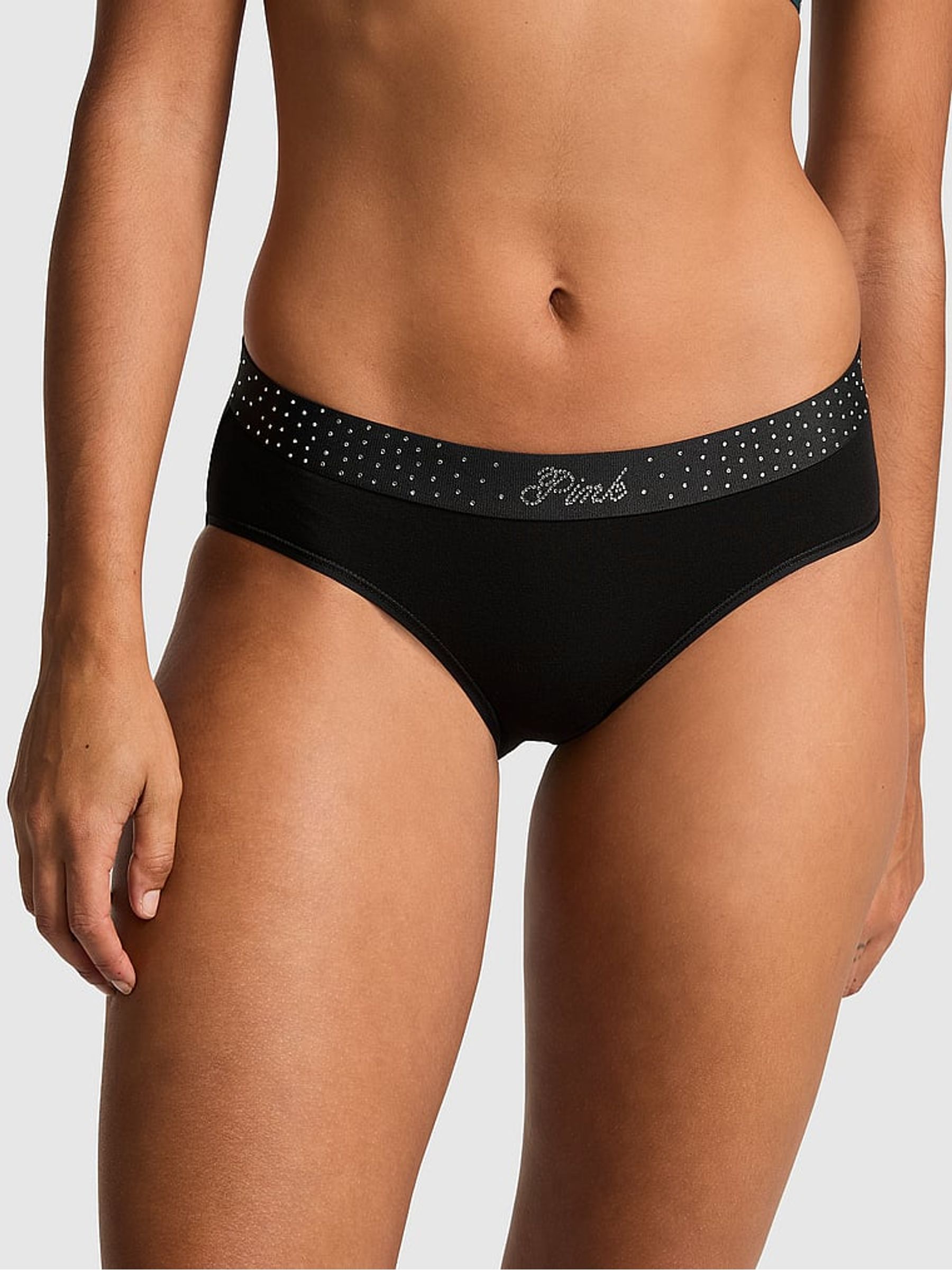 Black Diamante Hipster Cotton Logo Knickers - Image 1 of 3