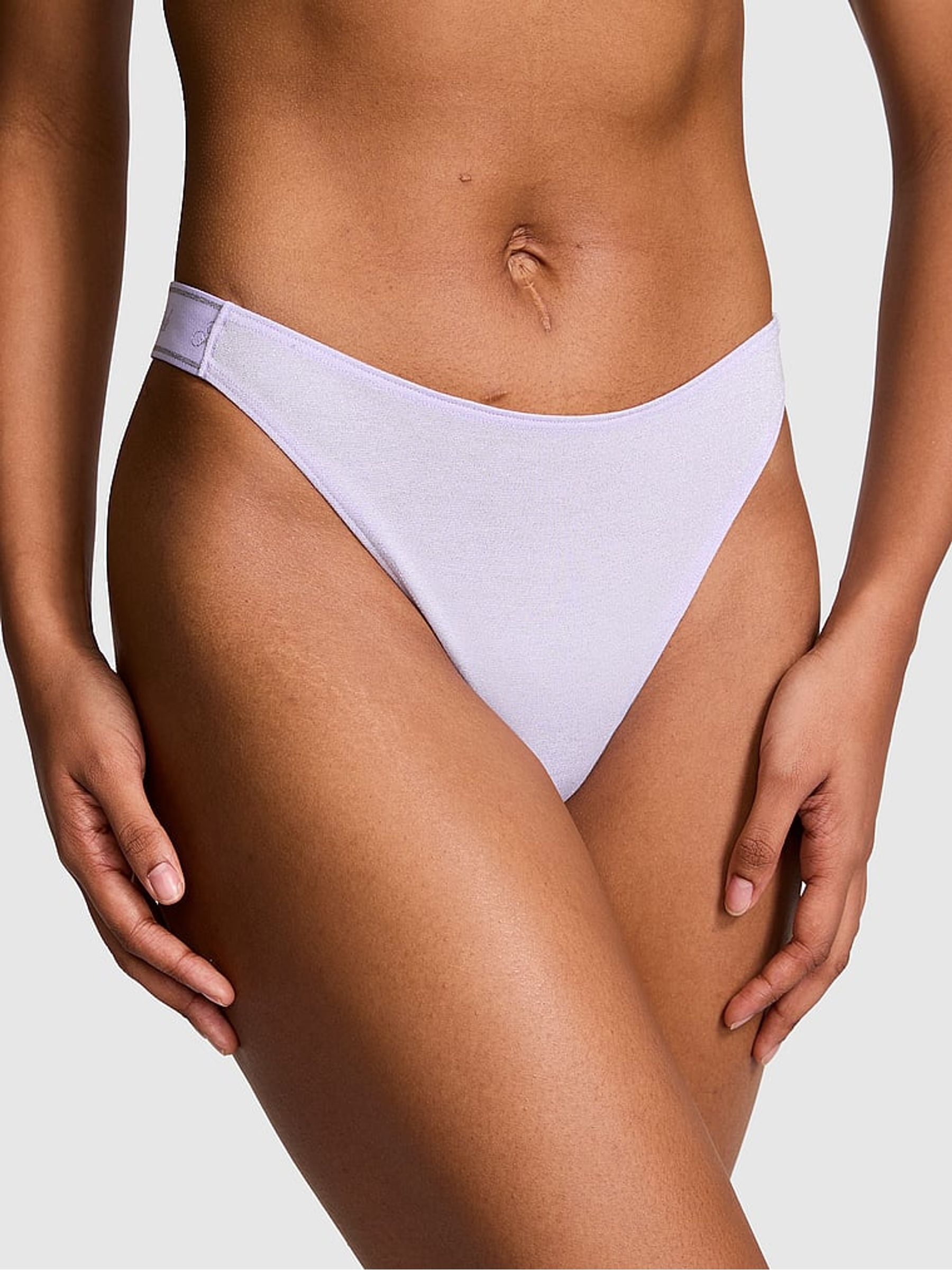 Purple Cloud Thong Cotton Logo Shimmer Knickers - Image 1 of 4