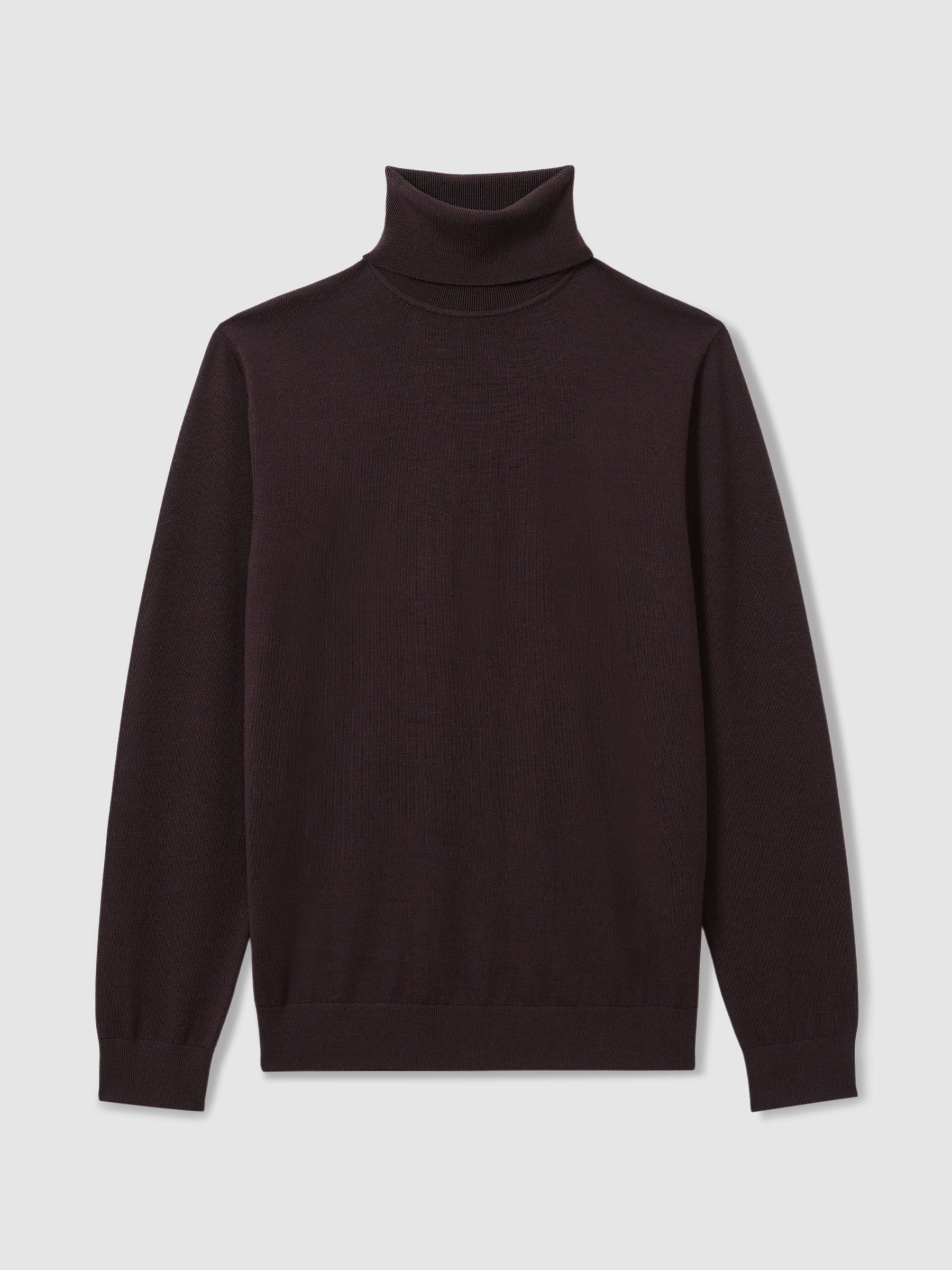 Slim Fit Merino Wool Roll Neck Jumper in Dark Bordeaux - Image 2 of 6