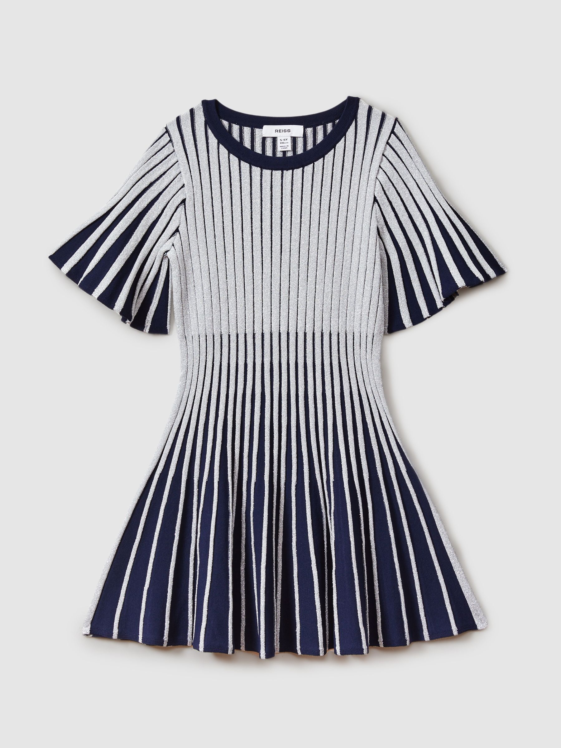 9-13 yrs Metallic Contrast Ribbed Dress in Silver - Image 2 of 4