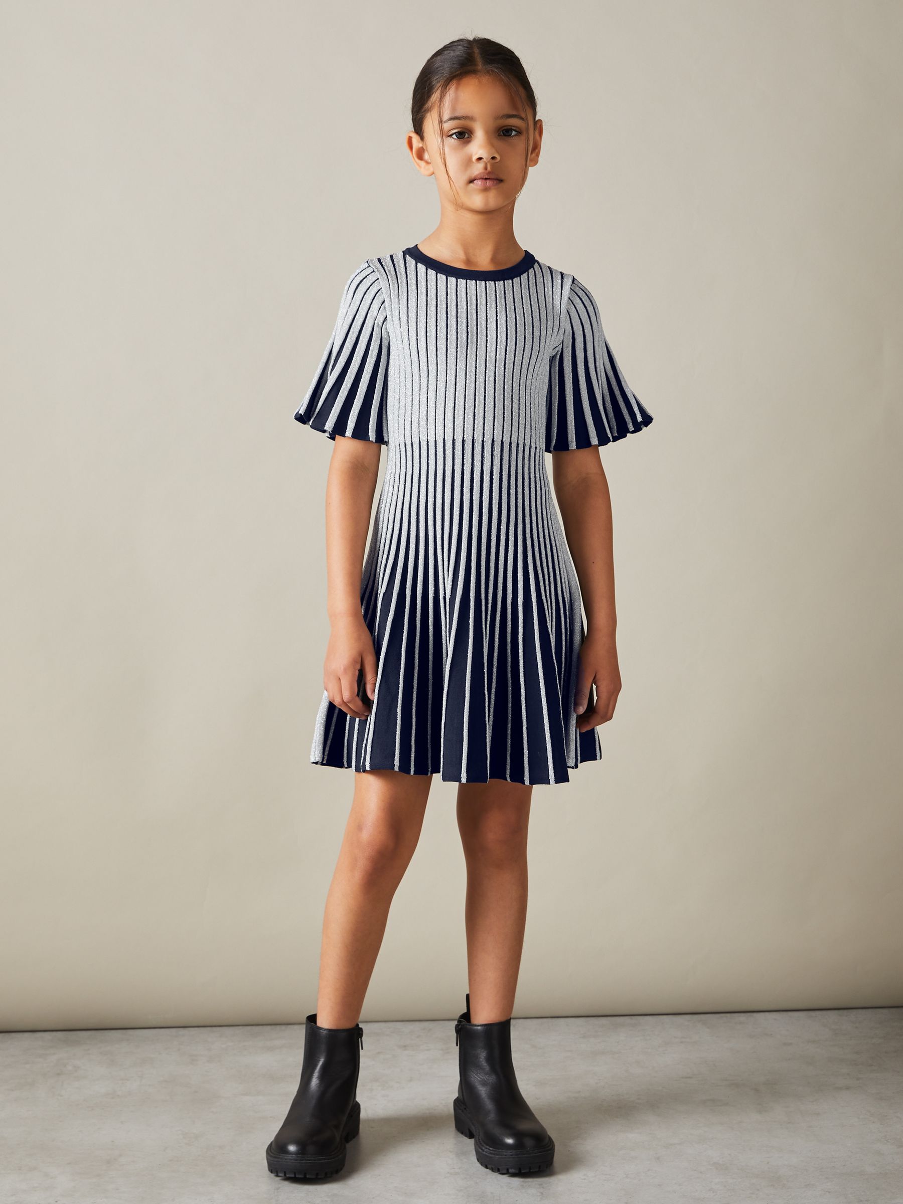 9-13 yrs Metallic Contrast Ribbed Dress in Silver - Image 3 of 4