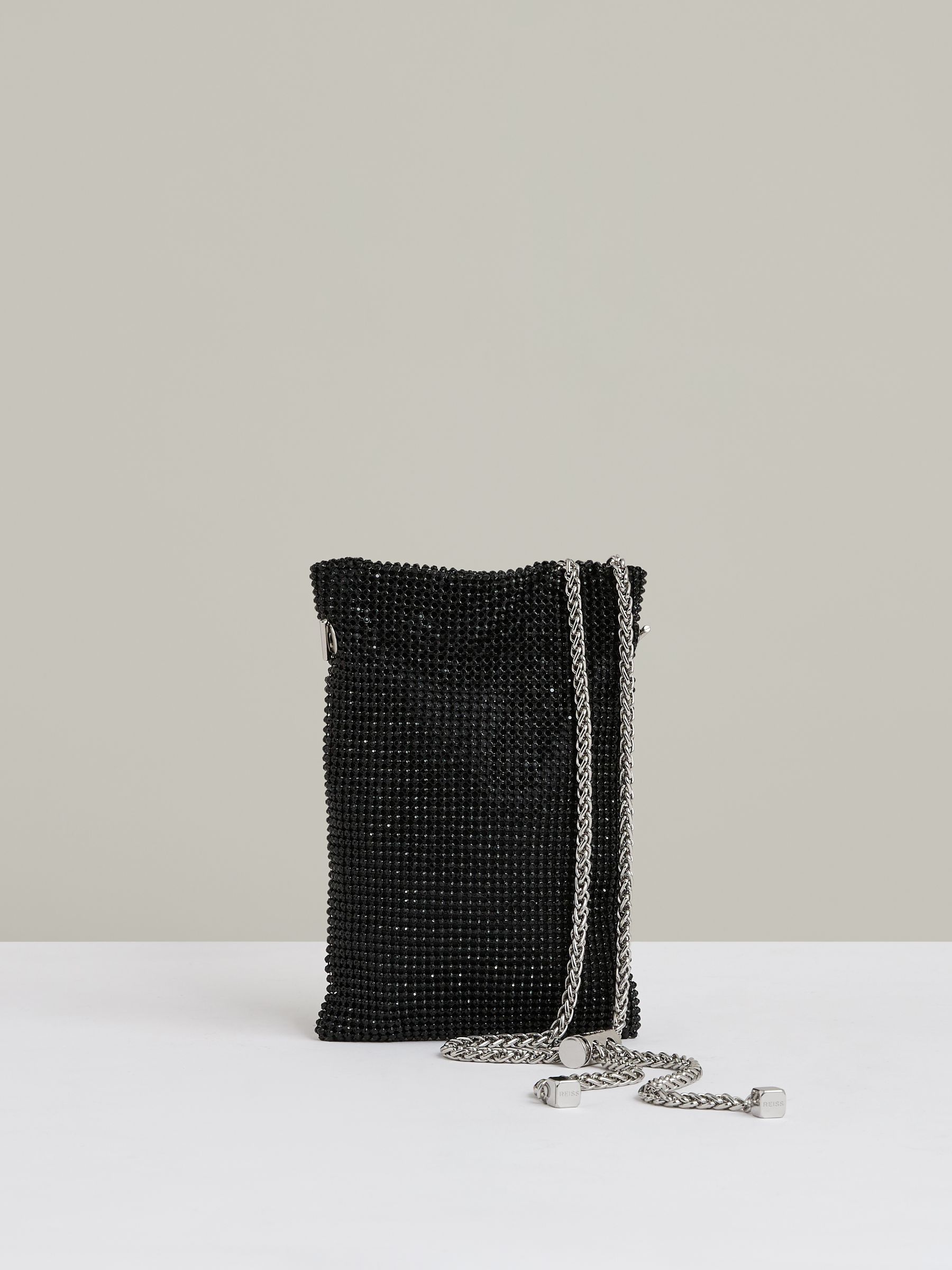 Crystal Mesh Shoulder Pouch in Black - Image 1 of 4