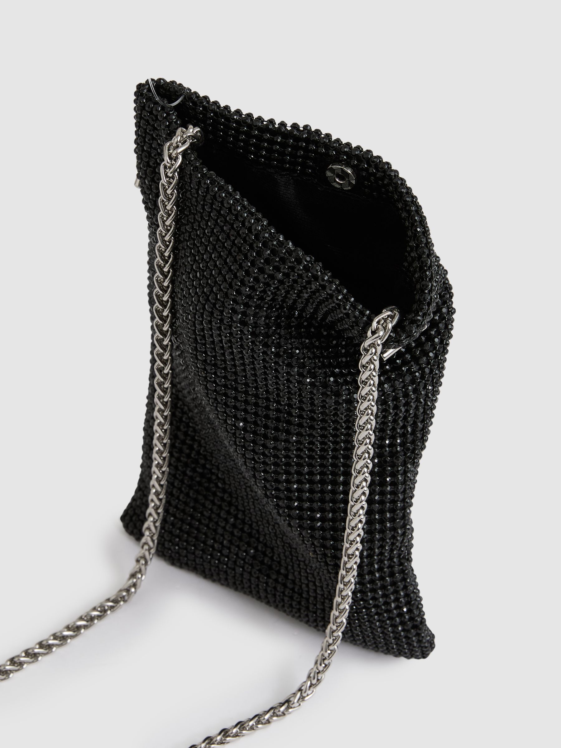 Crystal Mesh Shoulder Pouch in Black - Image 4 of 4