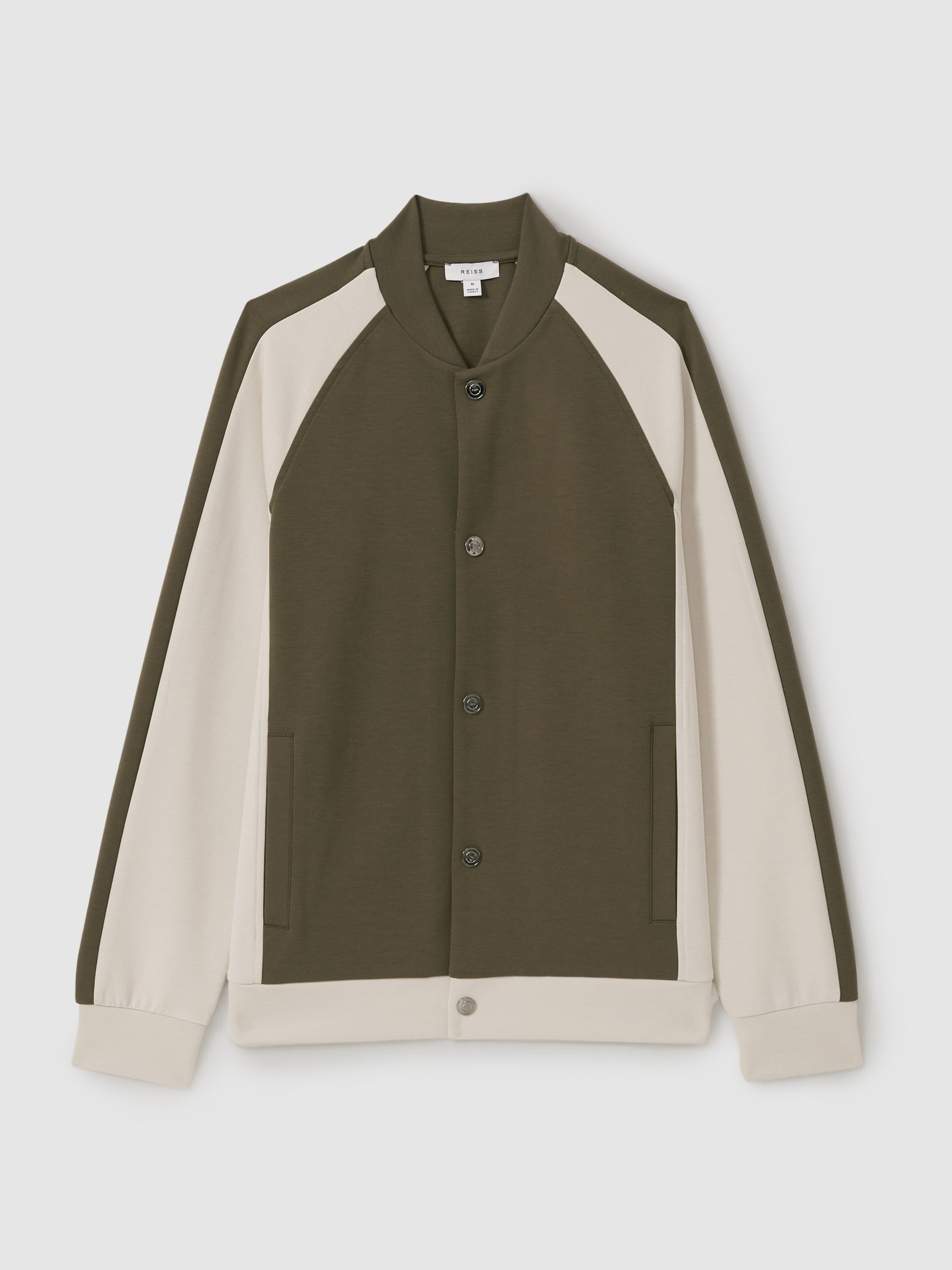 Colourblock Jersey Varsity Jacket in Sage Green/Off White - Image 2 of 5