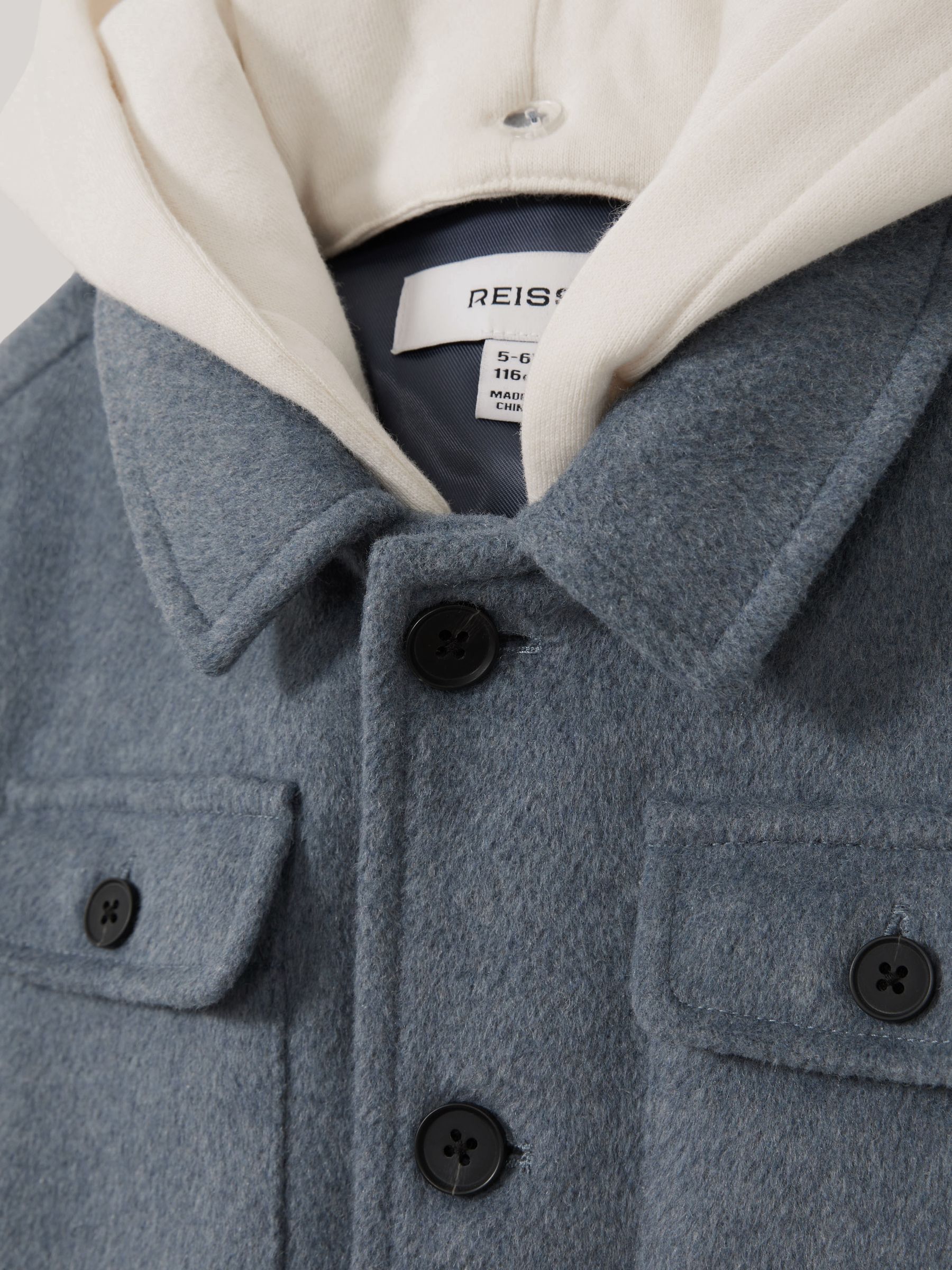 3-9 yrs Removable-Hood Brushed-Twill Overshirt in Airforce Blue - Image 4 of 4