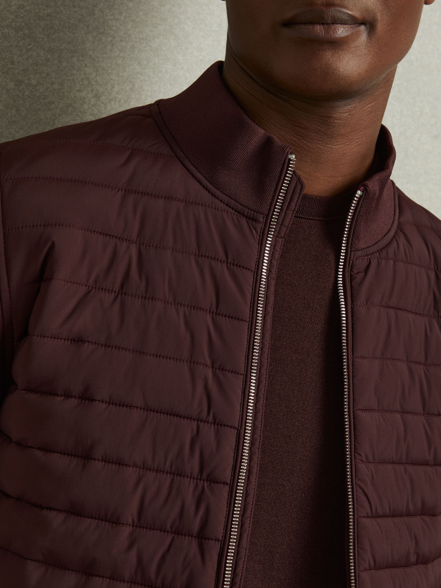 Hybrid Quilt and Knit Zip-Through Jacket in Bordeaux - Image 4 of 7