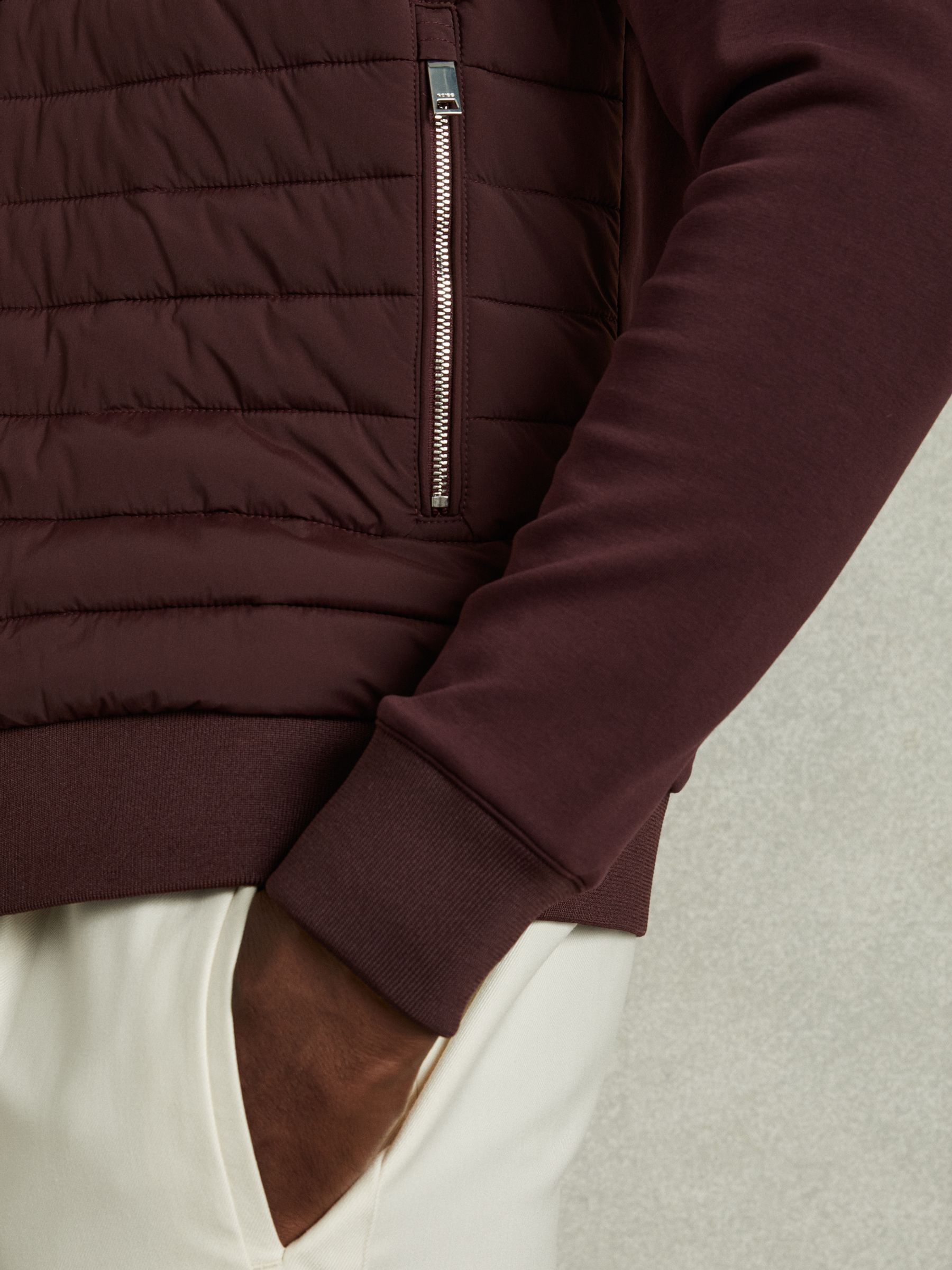Hybrid Quilt and Knit Zip-Through Jacket in Bordeaux - Image 5 of 7