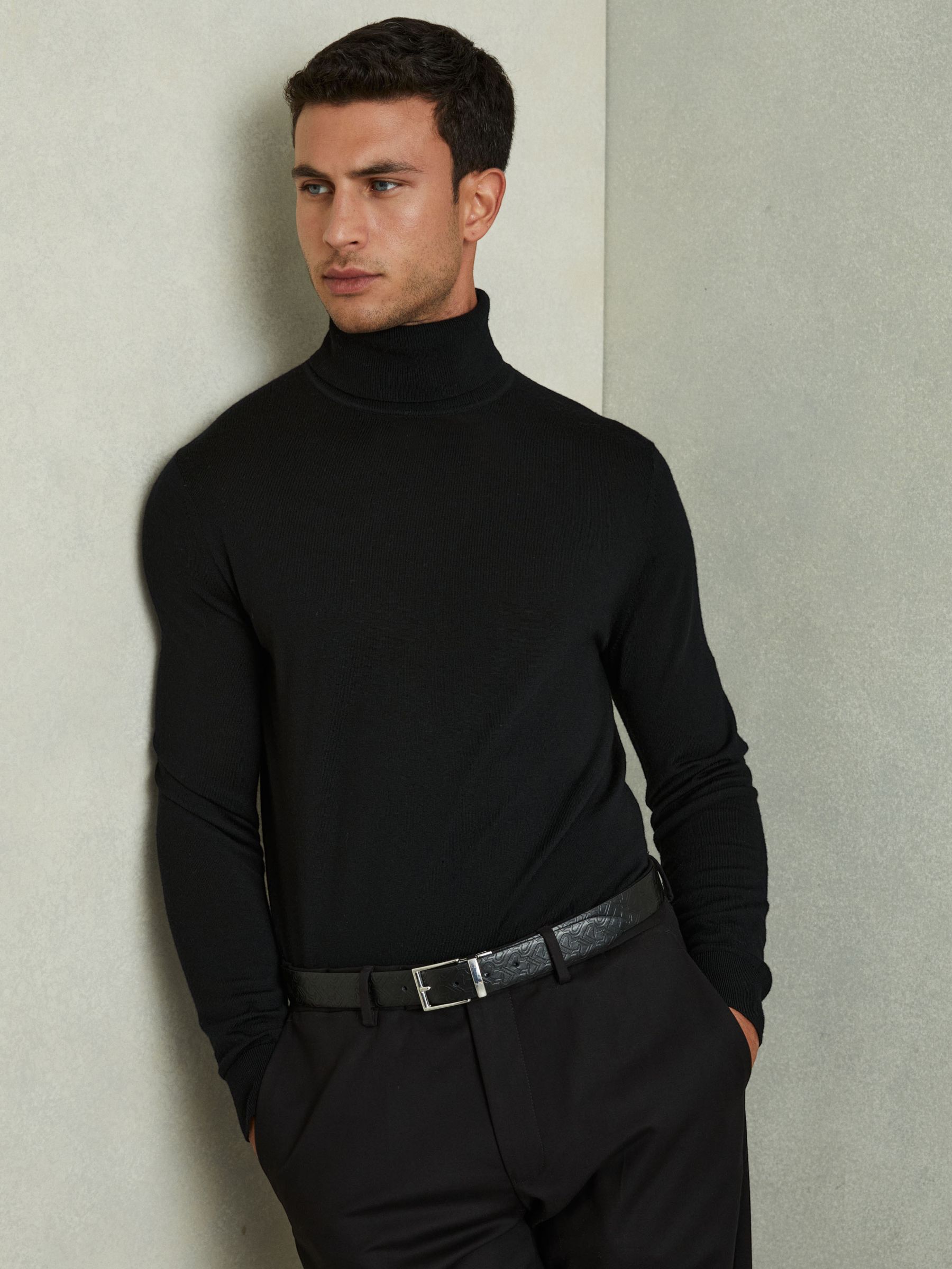 Leather Reversible Logo Debossed Belt in Black - Image 2 of 5