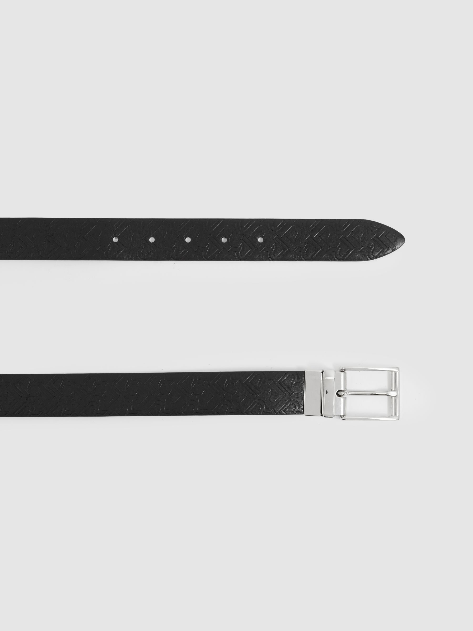 Leather Reversible Logo Debossed Belt in Black - Image 3 of 5