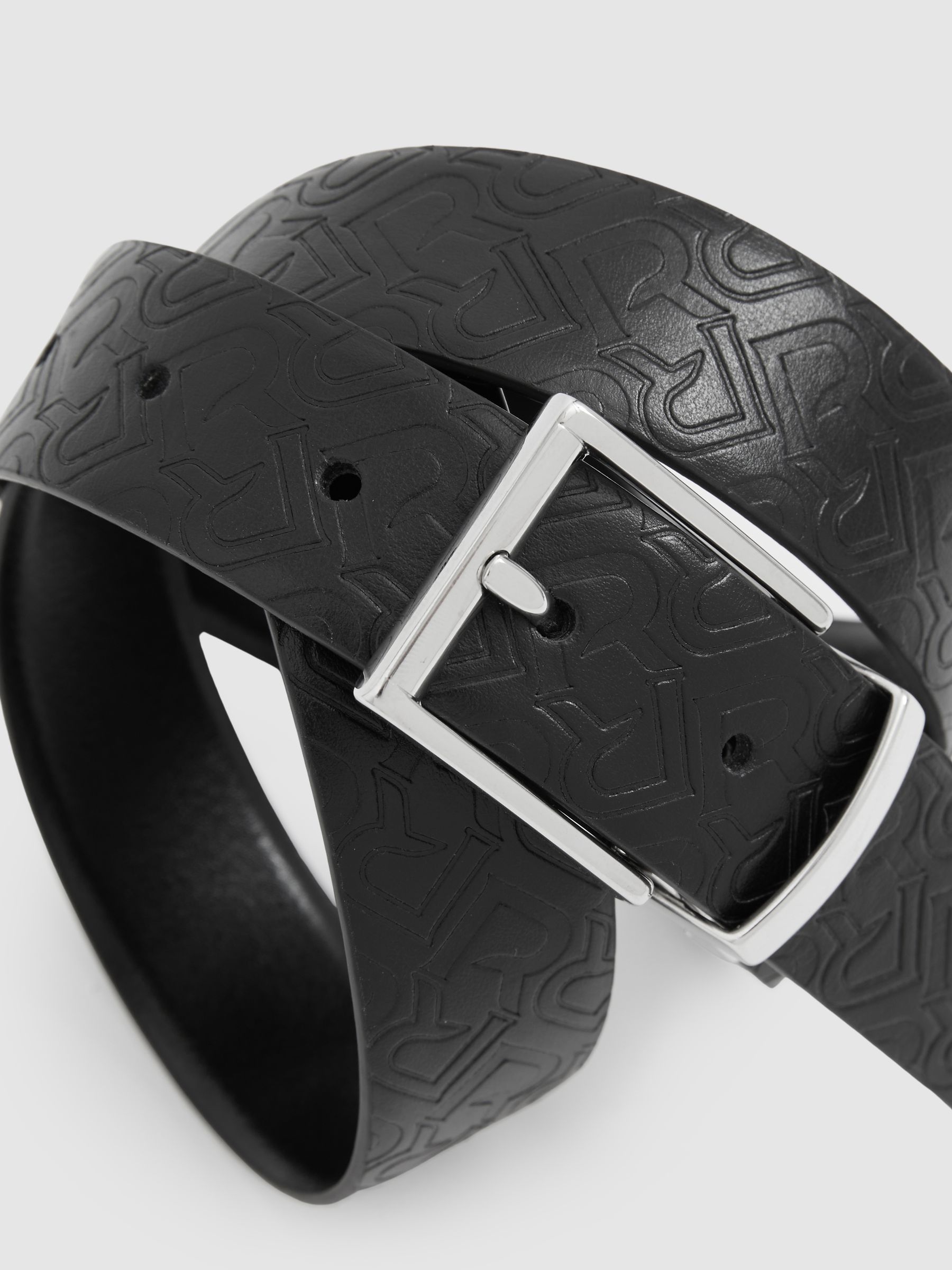 Leather Reversible Logo Debossed Belt in Black - Image 4 of 5