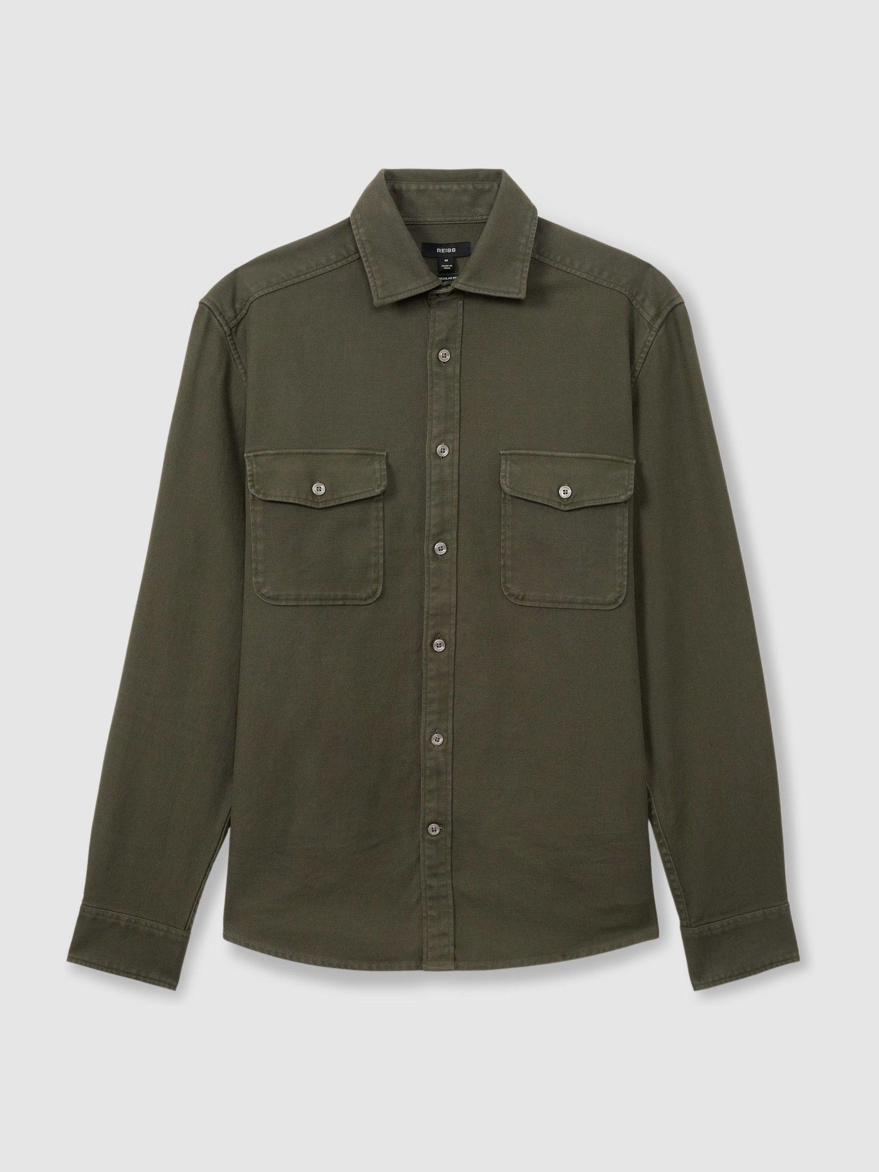 Cotton Blend Canvas Overshirt in Khaki Green - Image 2 of 6