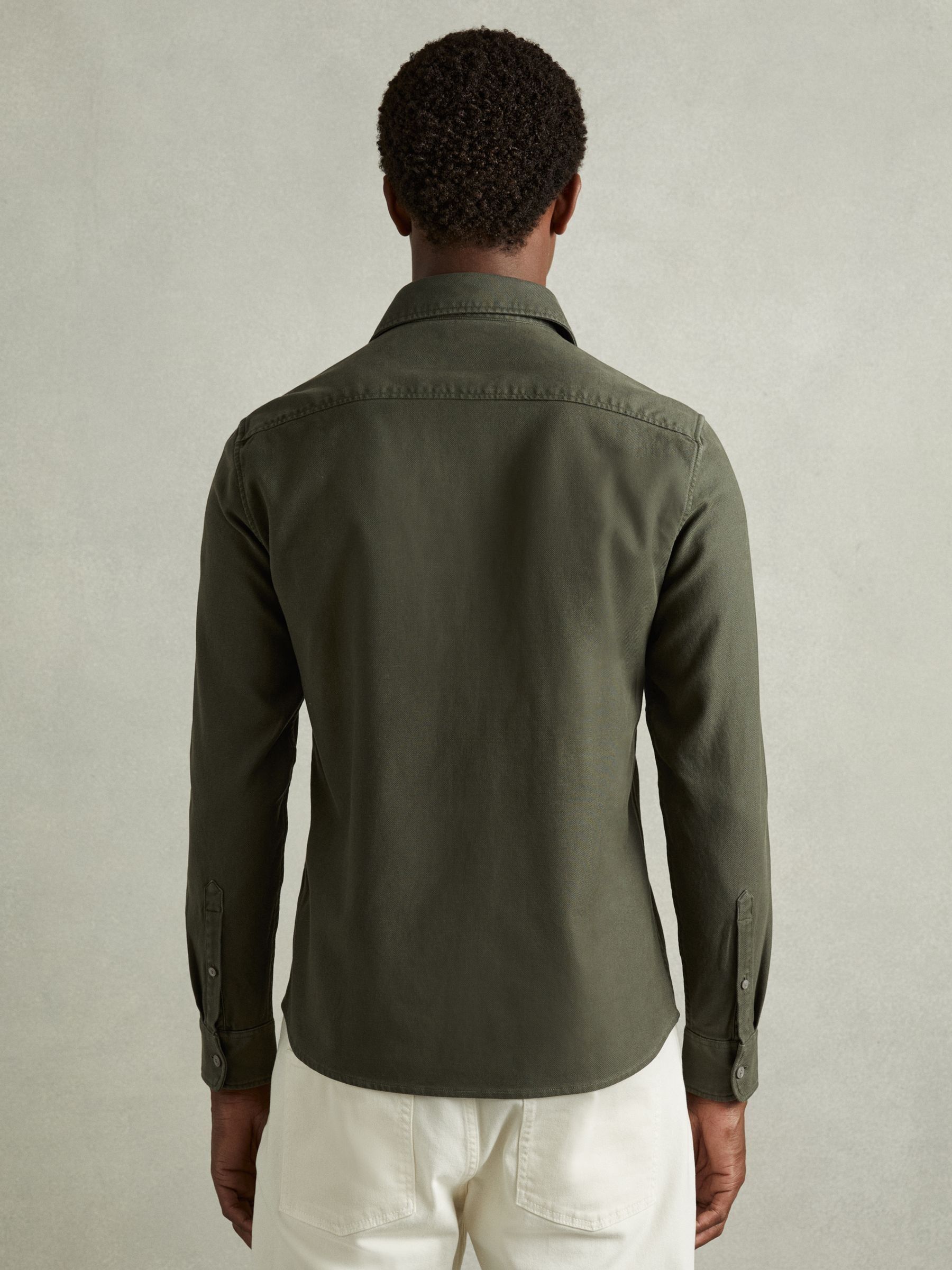 Cotton Blend Canvas Overshirt in Khaki Green - Image 5 of 6