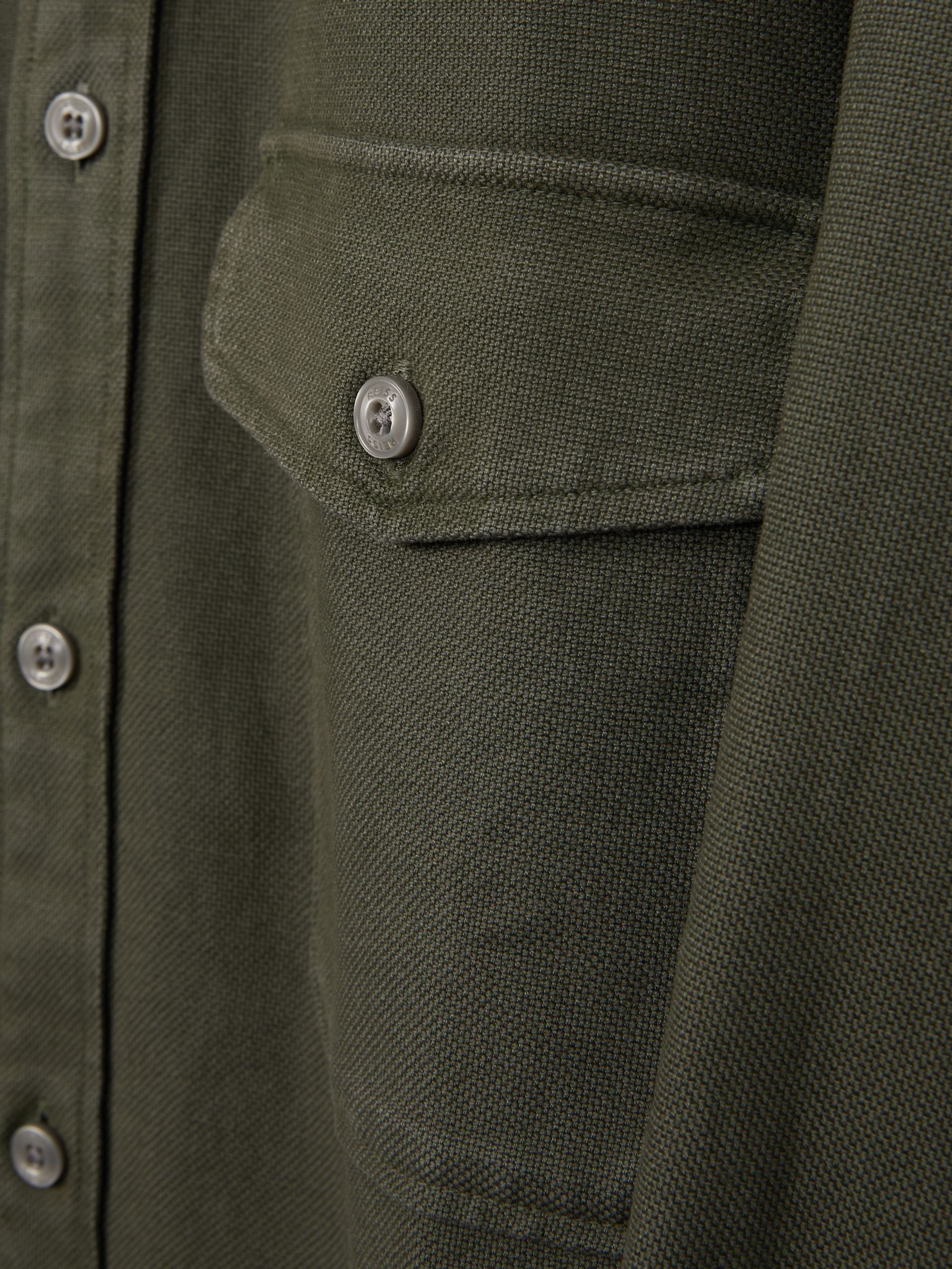 Cotton Blend Canvas Overshirt in Khaki Green - Image 6 of 6