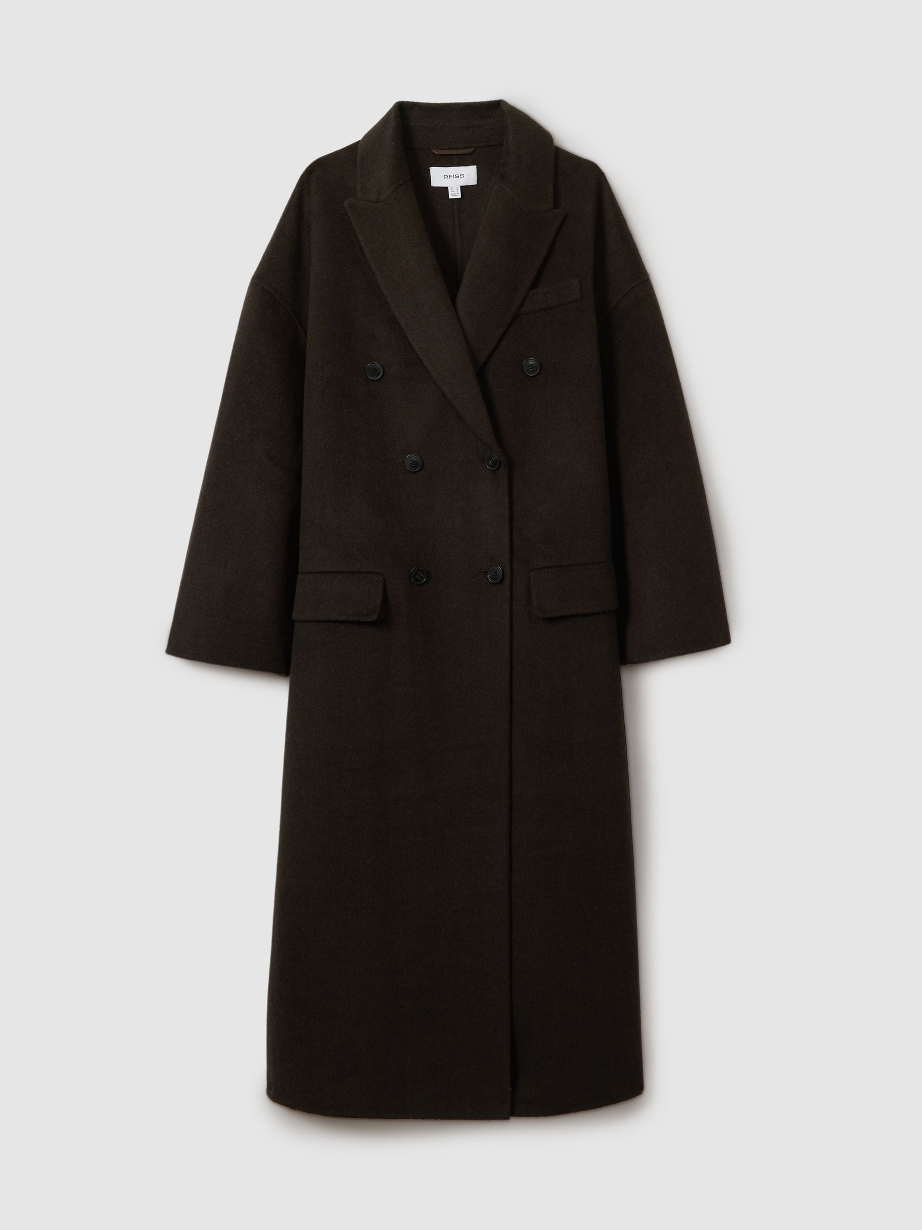 Wool Blend Herringbone-Twill Coat in Chocolate - image 1