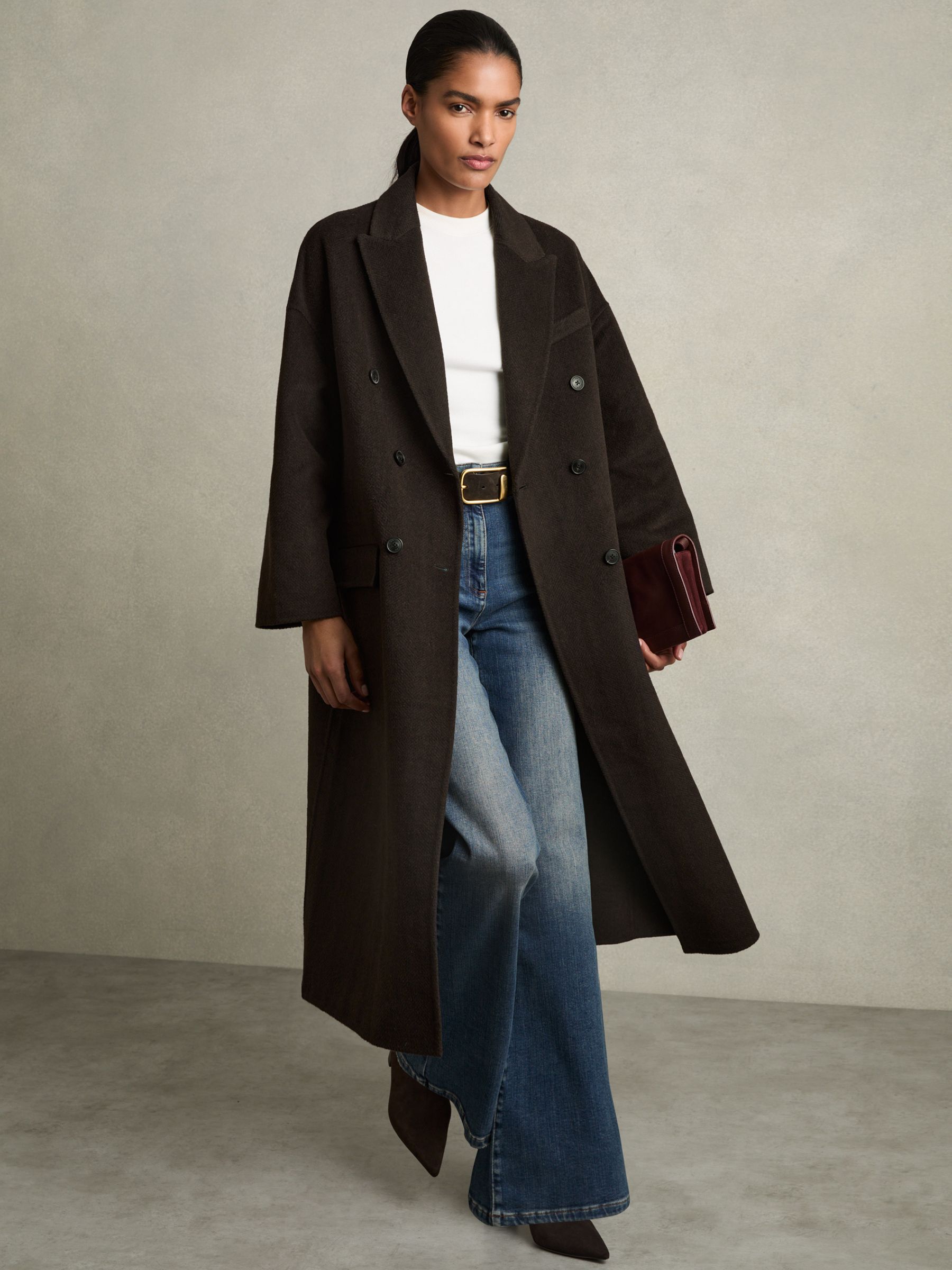 Wool Blend Herringbone-Twill Coat in Chocolate - image 5