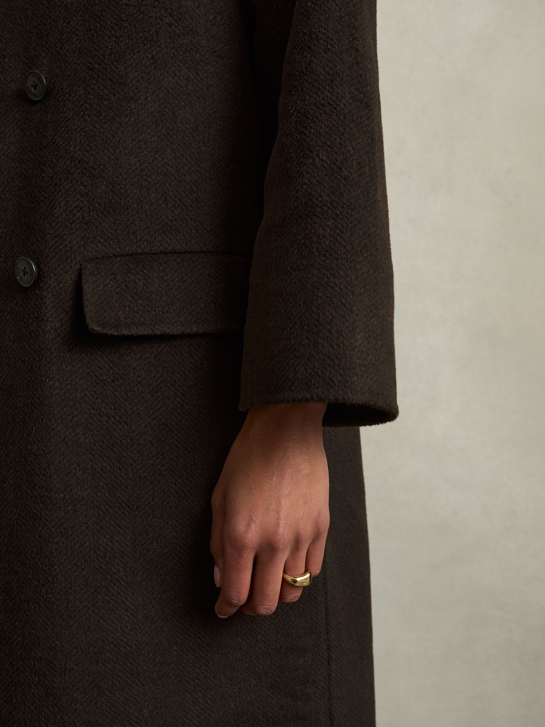 Wool Blend Herringbone-Twill Coat in Chocolate - Image 6 of 9