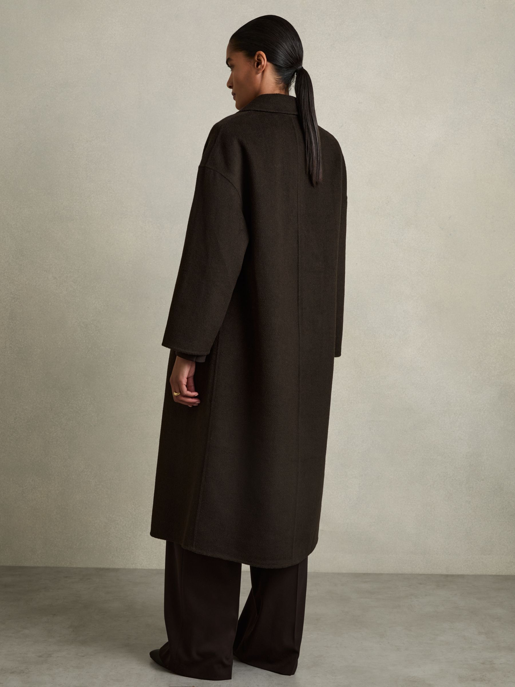 Wool Blend Herringbone-Twill Coat in Chocolate - Image 8 of 9