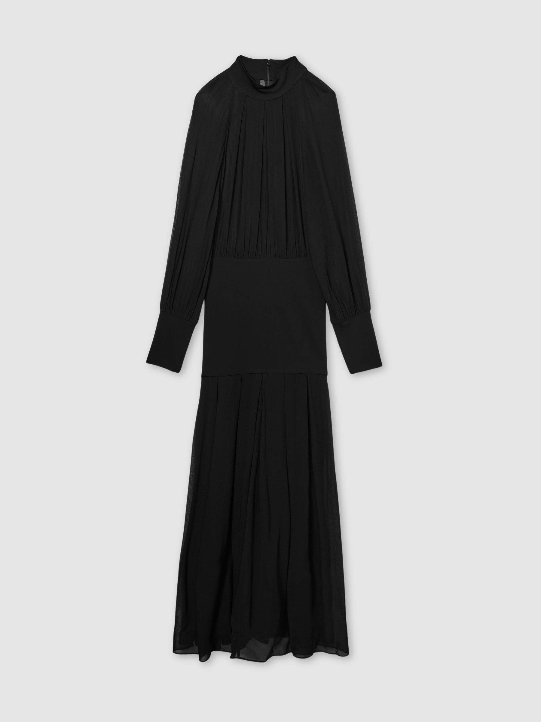 Sheer Jersey Gathered Maxi Dress in Black - Image 2 of 7