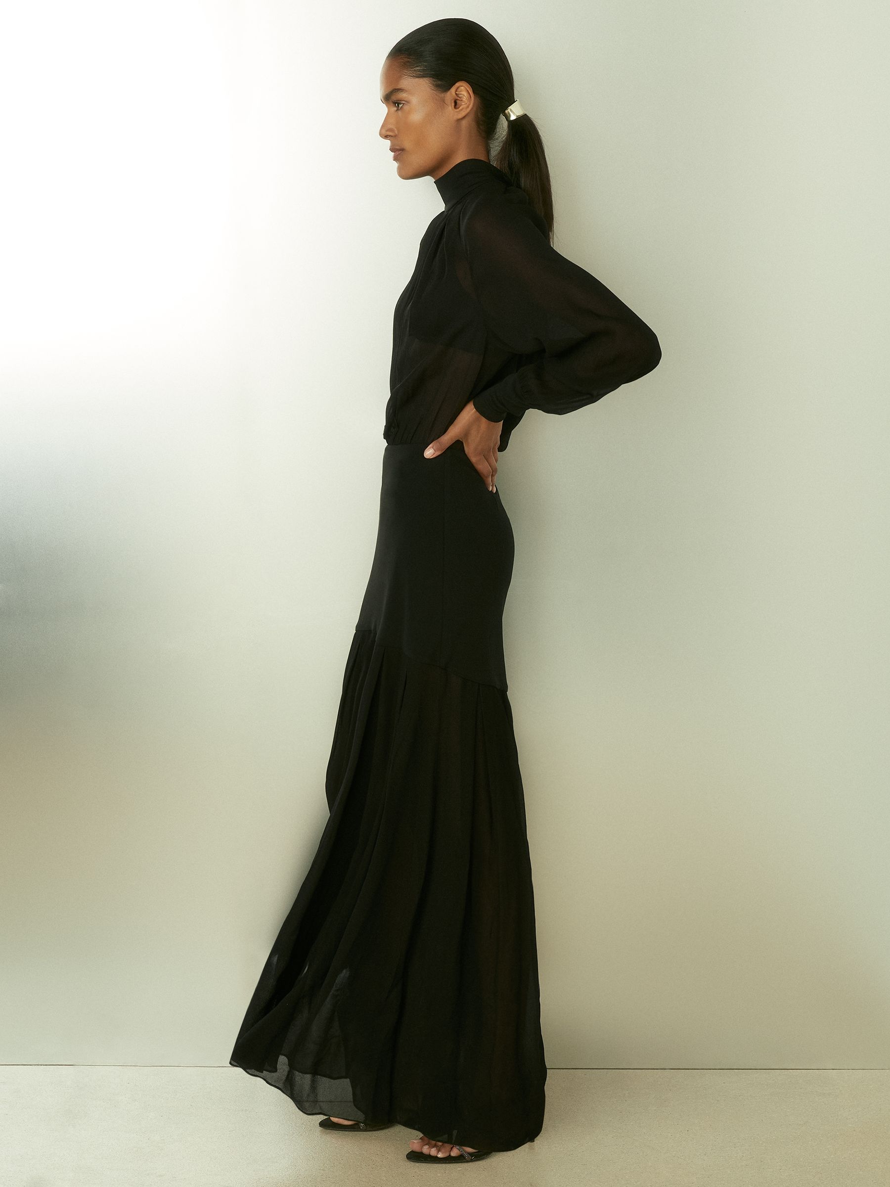 Sheer Jersey Gathered Maxi Dress in Black - Image 4 of 7