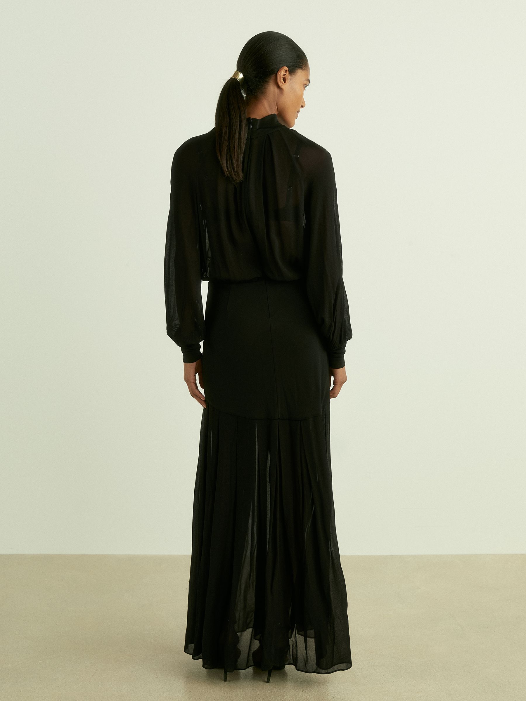 Sheer Jersey Gathered Maxi Dress in Black - Image 5 of 7