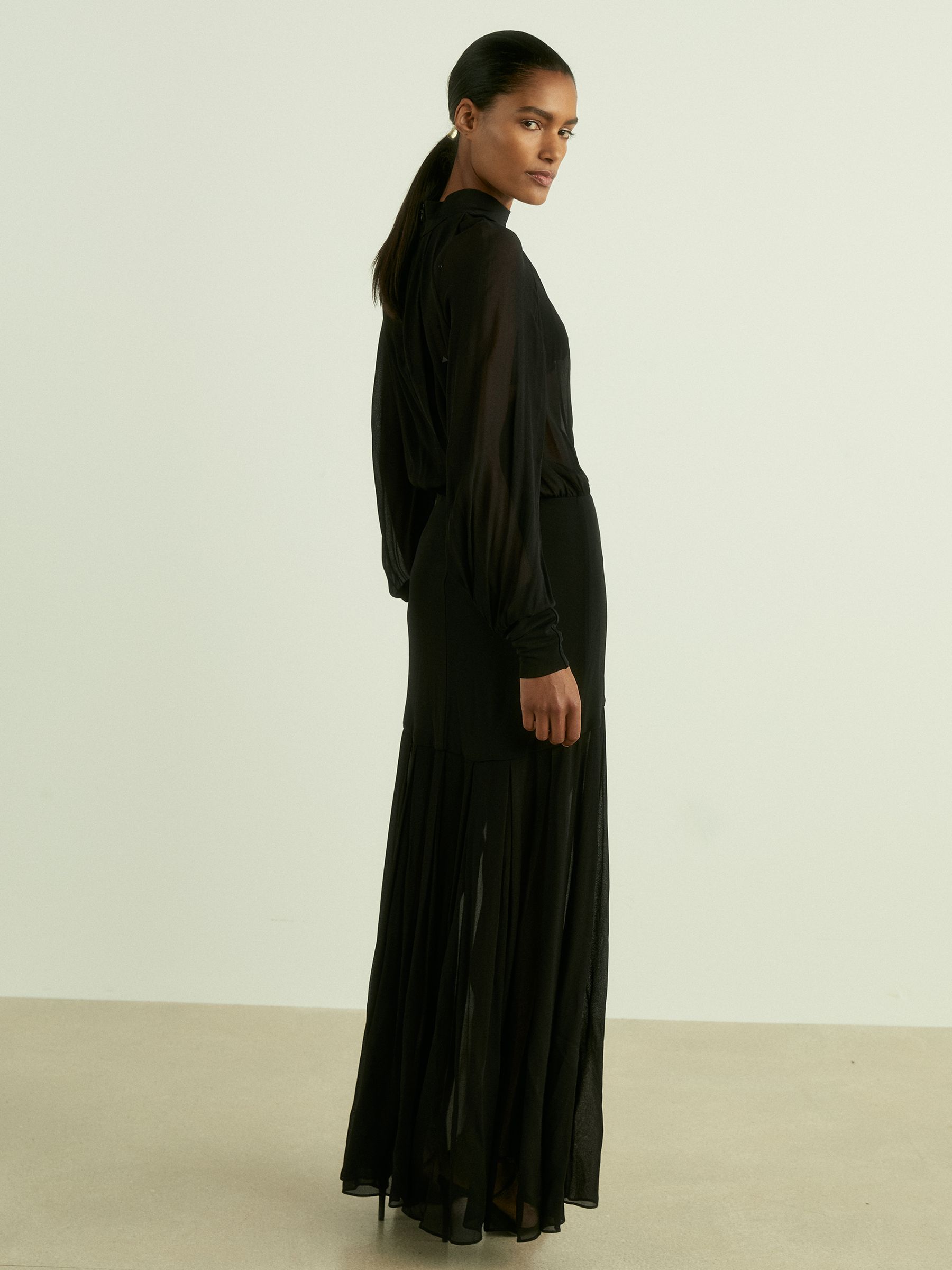 Sheer Jersey Gathered Maxi Dress in Black - Image 6 of 7