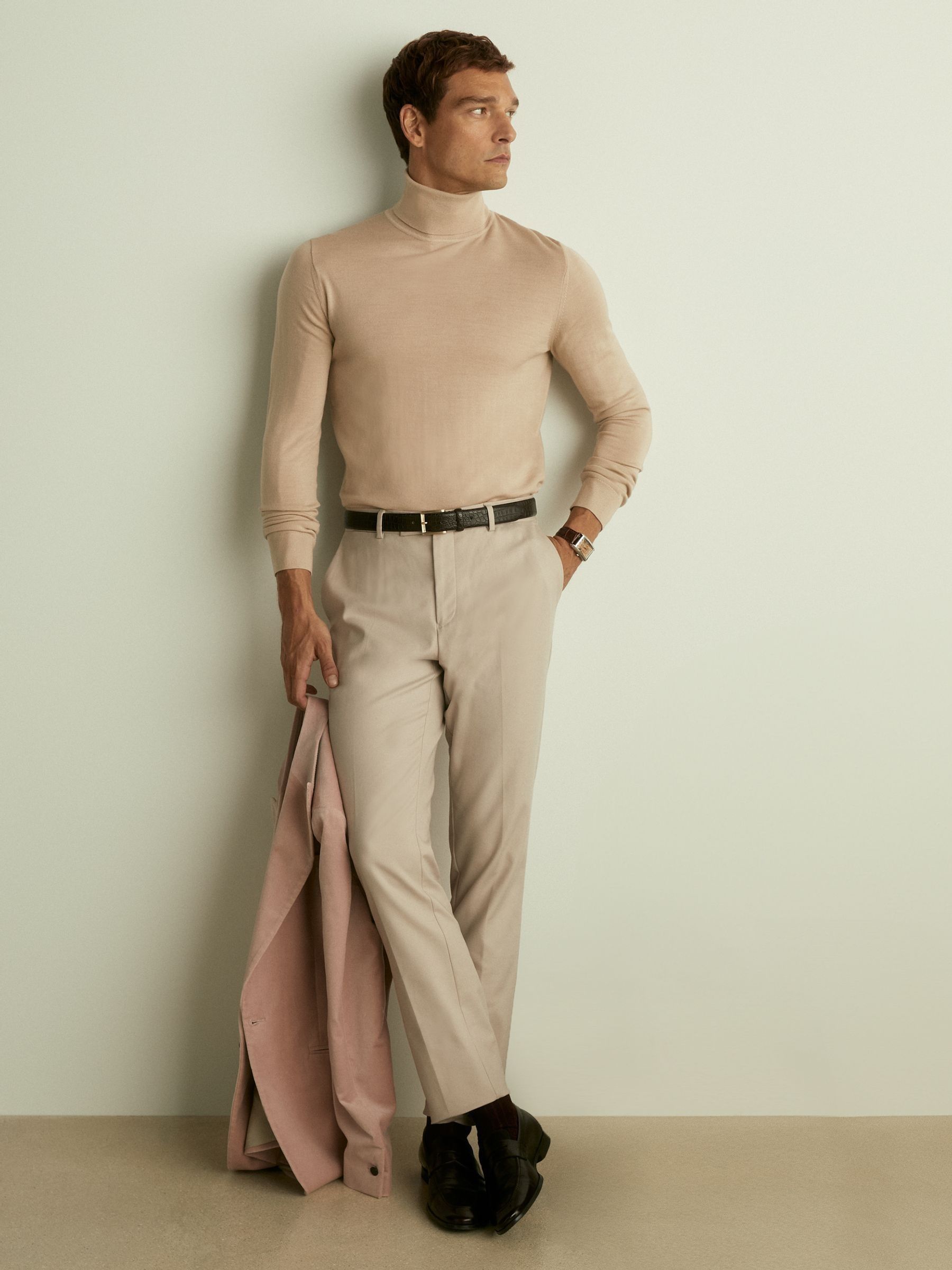 Merino Roll-Neck Jumper in Washed Stone - Image 1 of 5