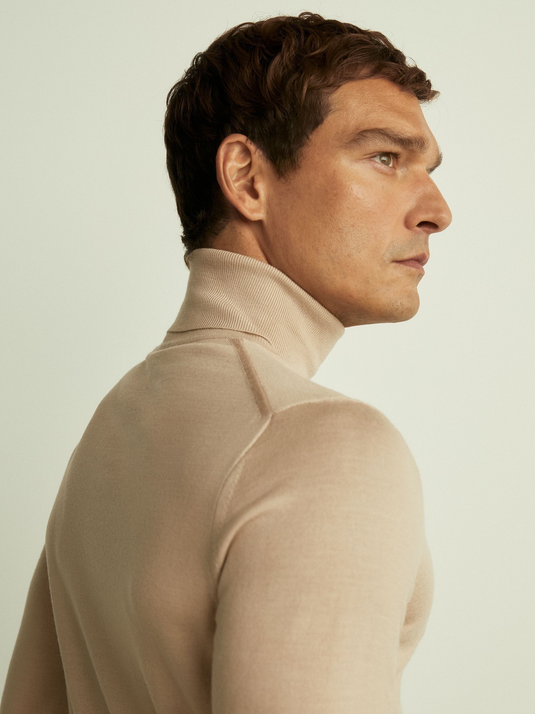 Merino Roll-Neck Jumper in Washed Stone - Image 3 of 5