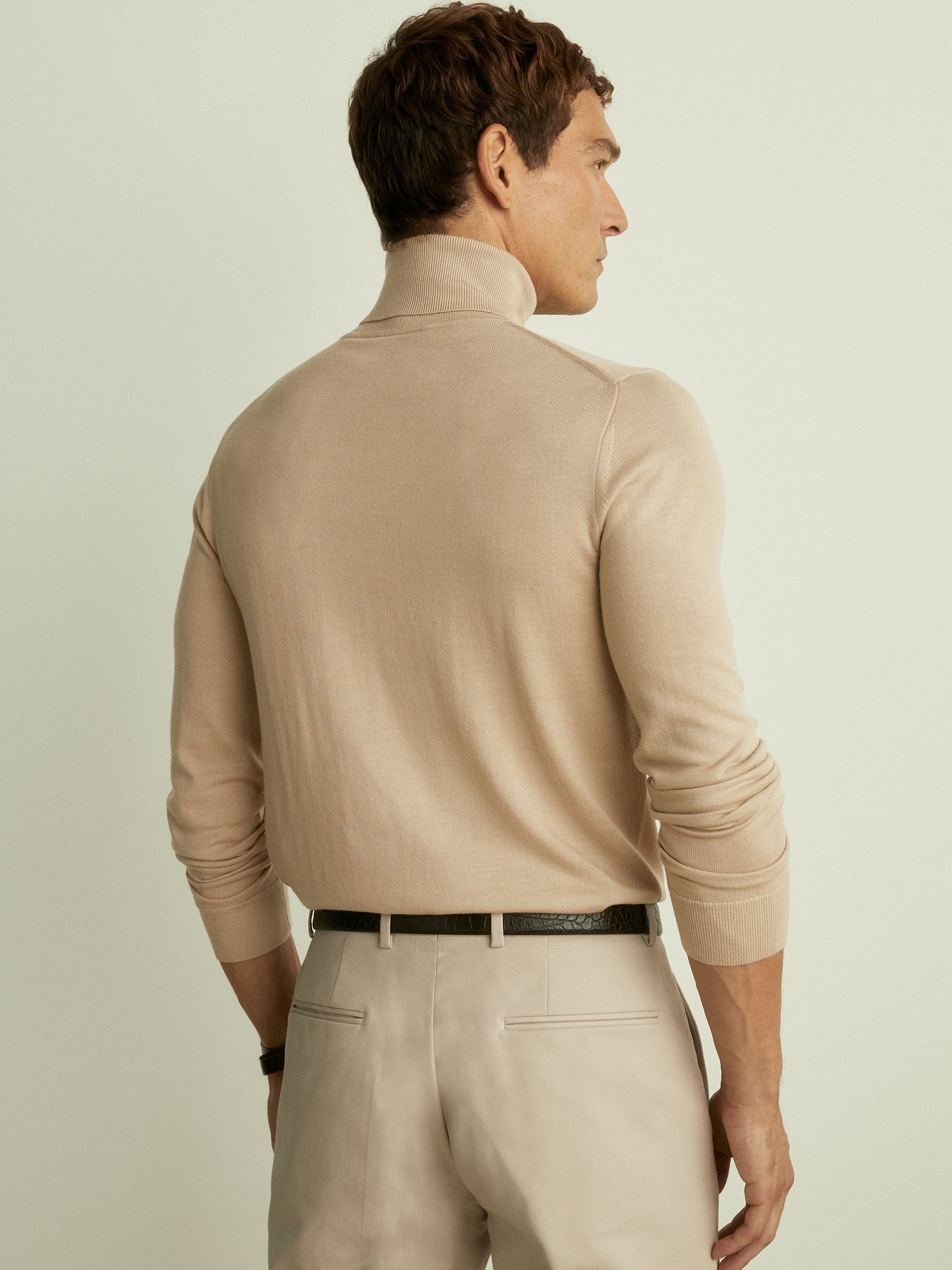 Merino Roll-Neck Jumper in Washed Stone - Image 4 of 5
